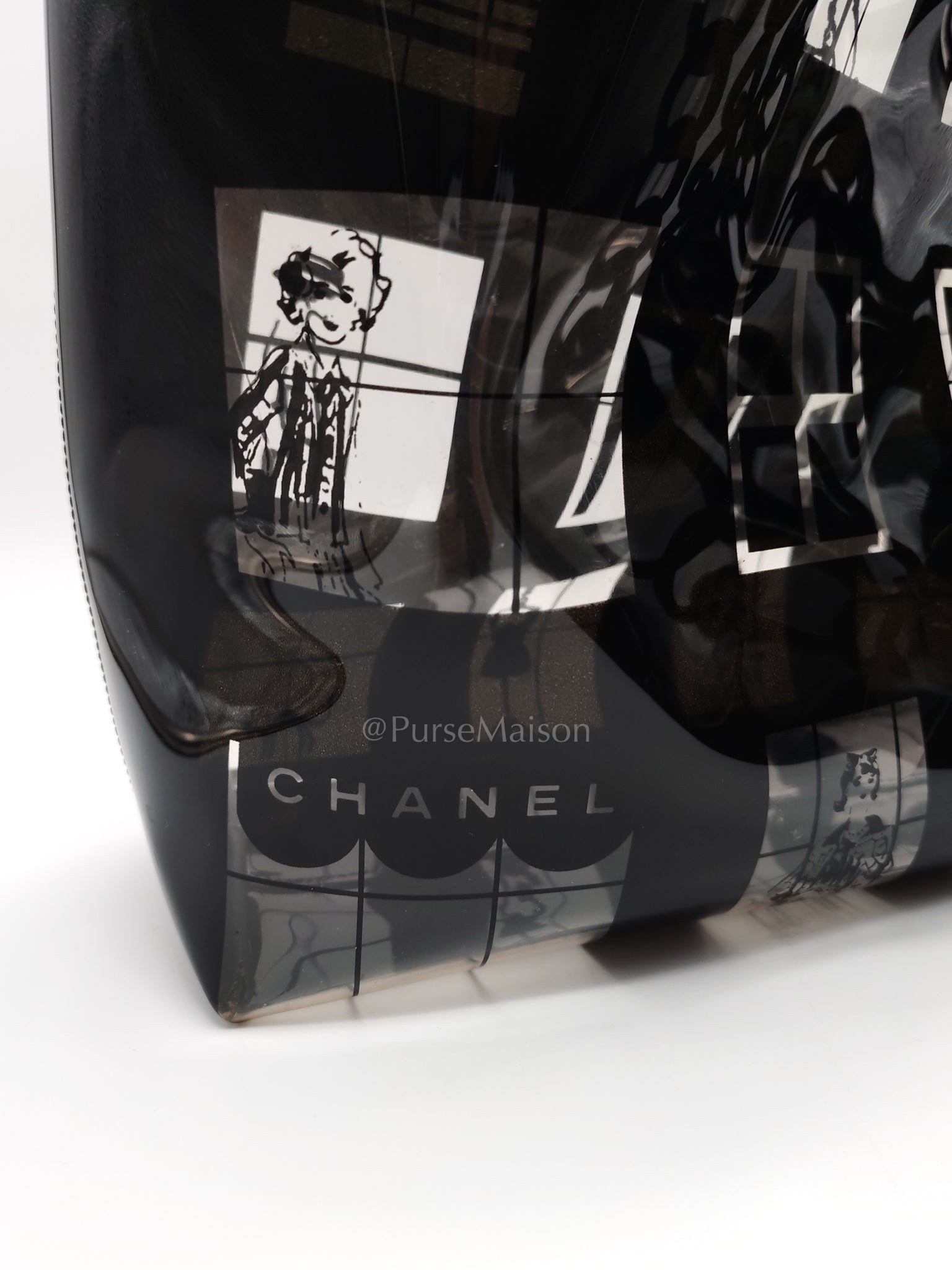 Vinyl Coco Window Tote Bag with Free Cosmetic Pouch in Silver Hardware (Series 8) | Purse Maison Luxury Bags Shop