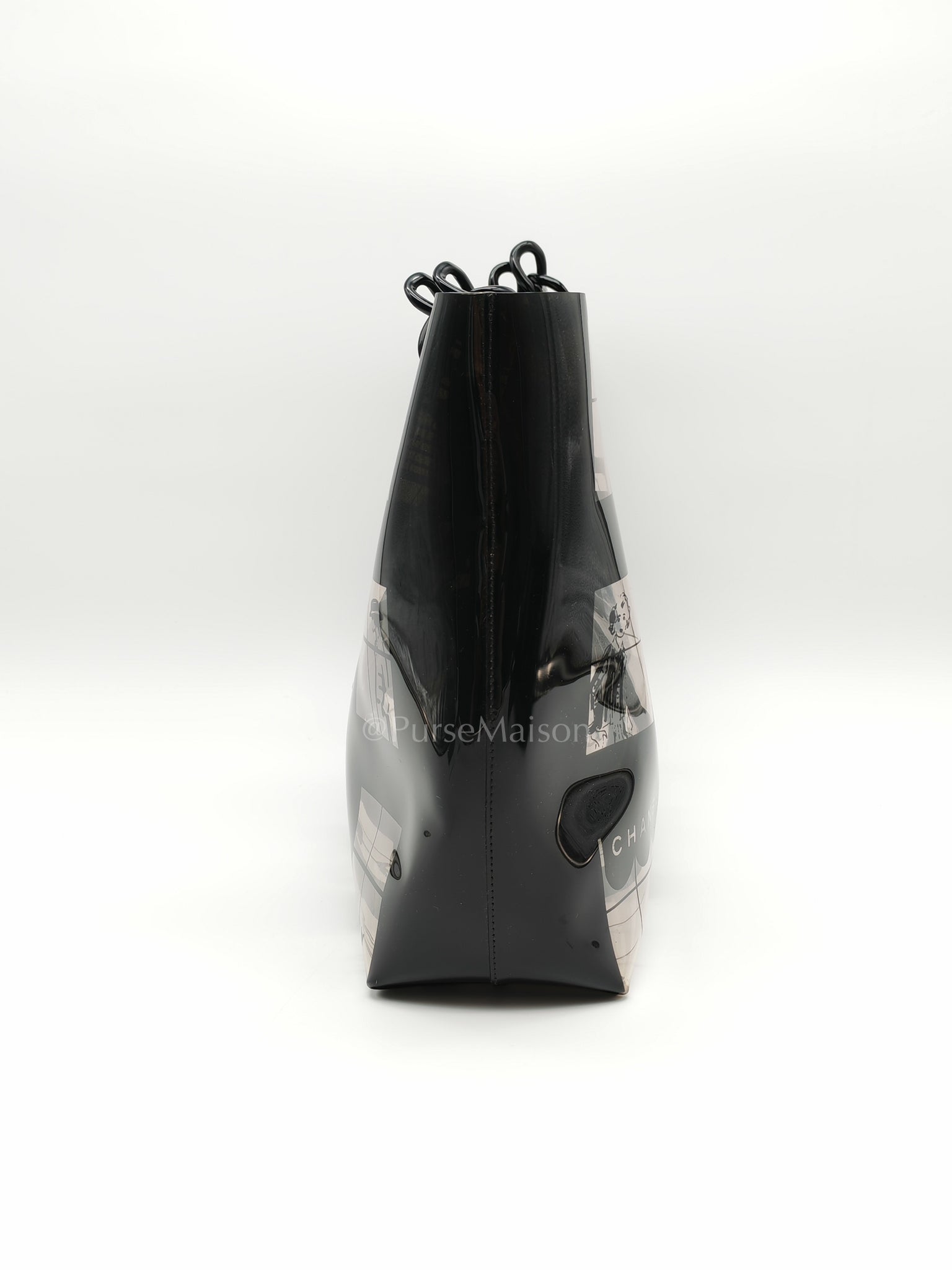 Vinyl Coco Window Tote Bag with Free Cosmetic Pouch in Silver Hardware (Series 8) | Purse Maison Luxury Bags Shop