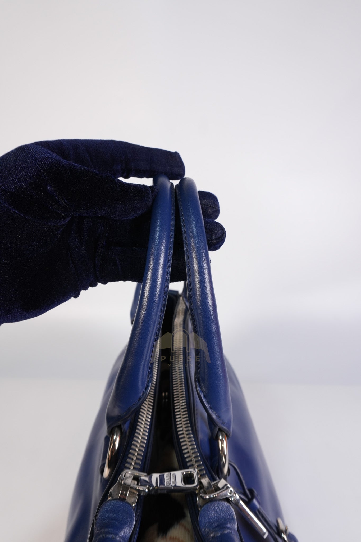 Vitello Daino Blue Soft Calf Leather Two-way Shoulder Bag | Purse Maison Luxury Bags Shop