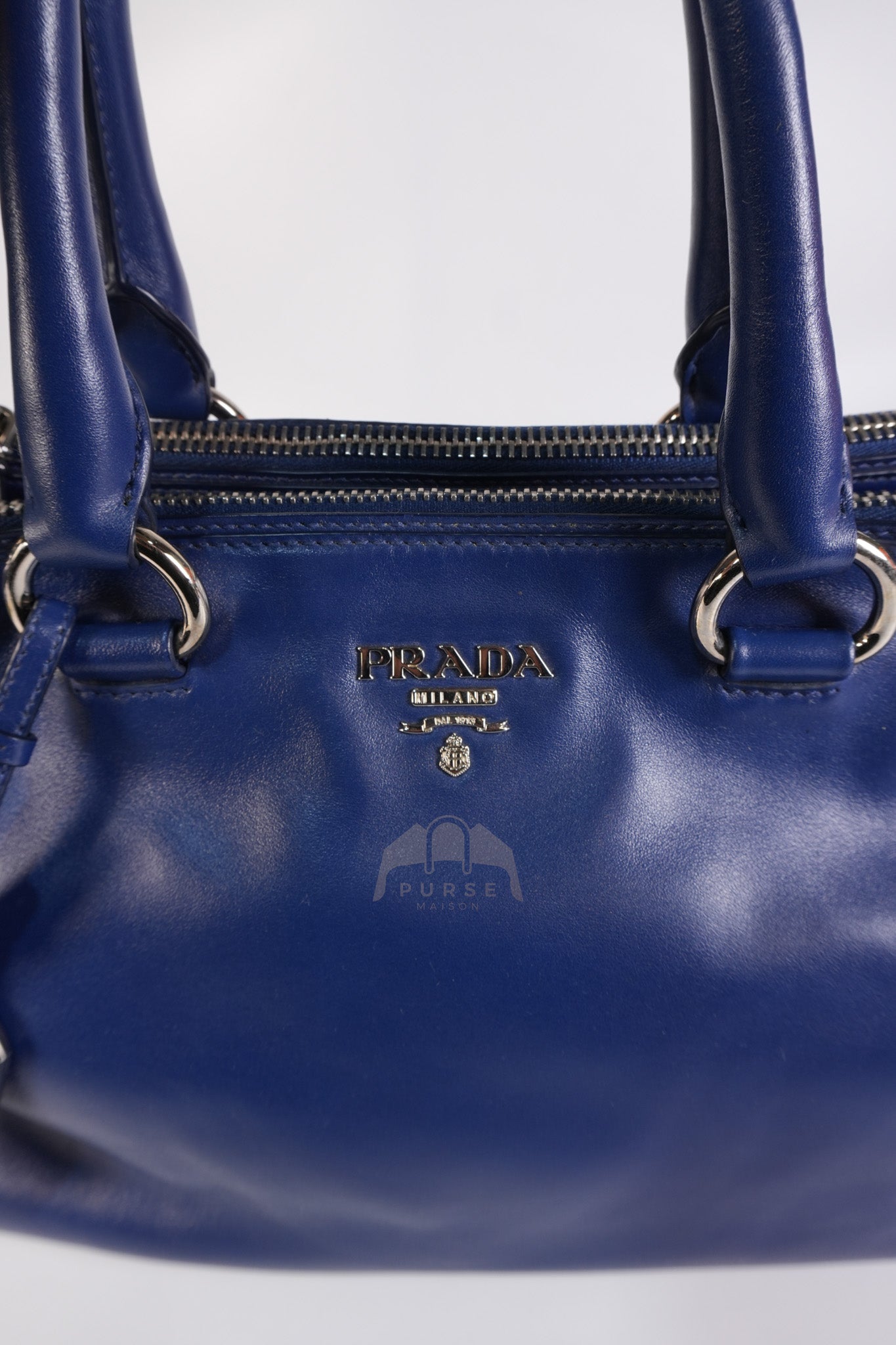 Vitello Daino Blue Soft Calf Leather Two-way Shoulder Bag | Purse Maison Luxury Bags Shop