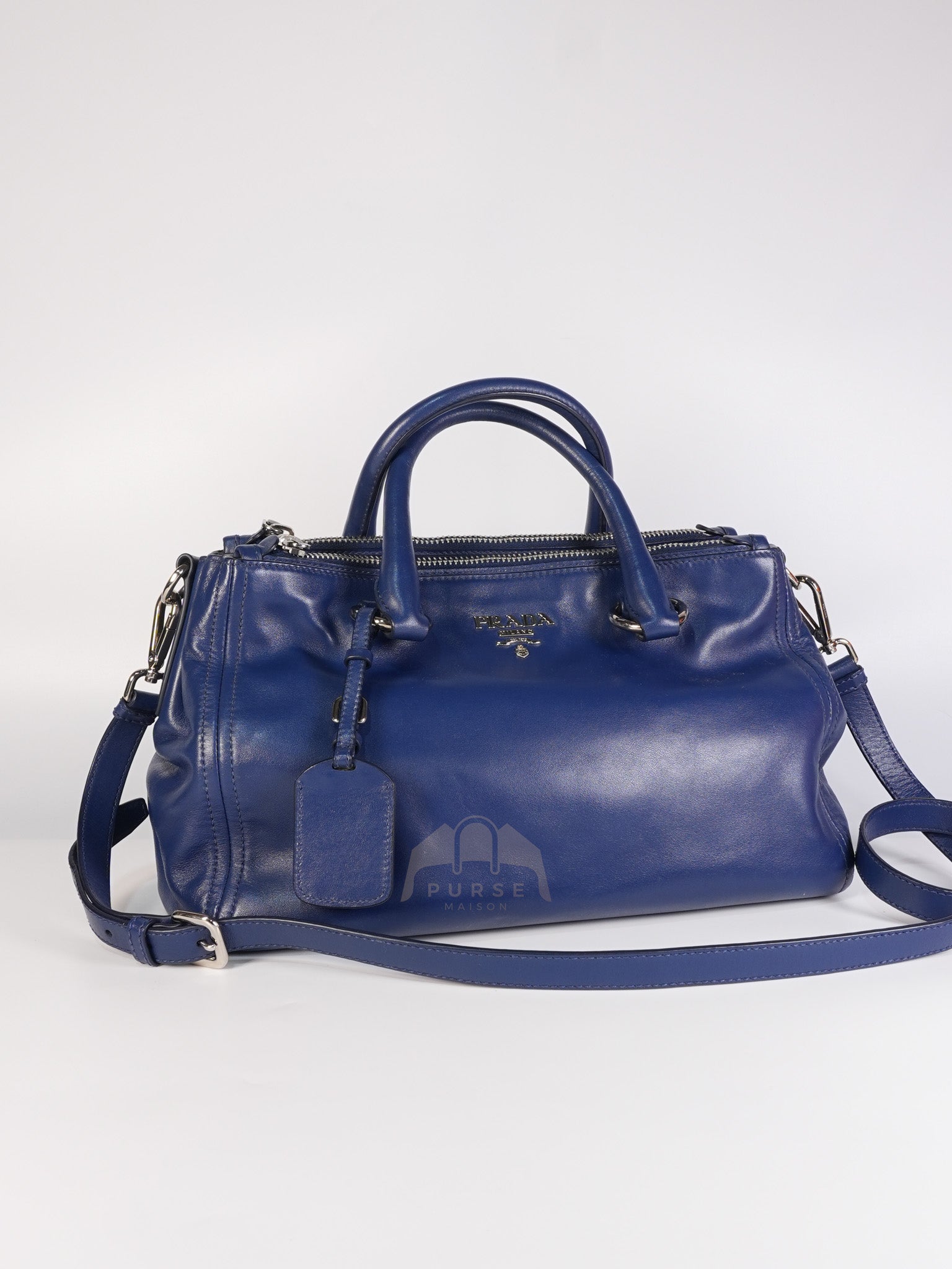 Vitello Daino Blue Soft Calf Leather Two-way Shoulder Bag | Purse Maison Luxury Bags Shop