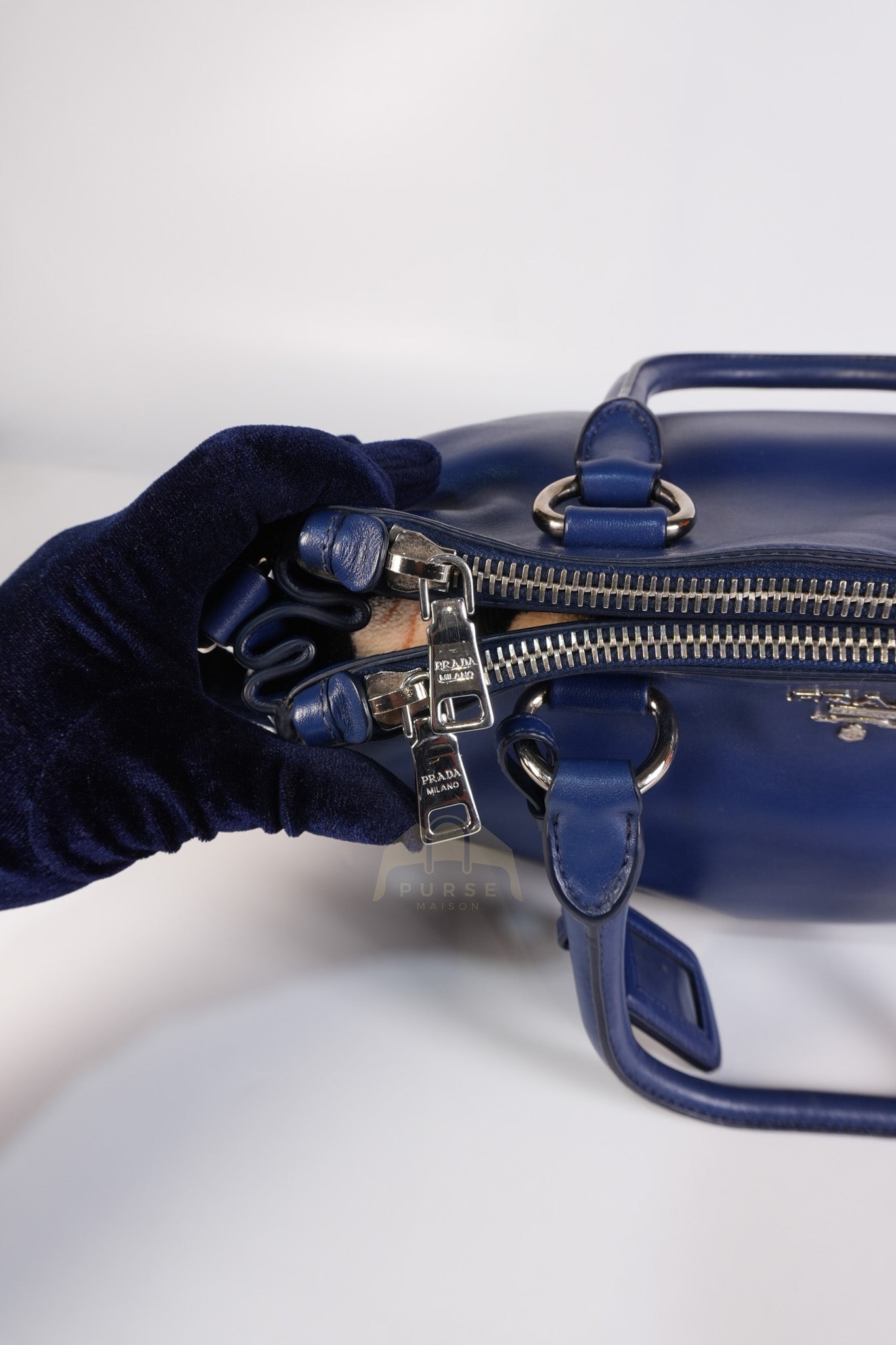 Vitello Daino Blue Soft Calf Leather Two-way Shoulder Bag | Purse Maison Luxury Bags Shop