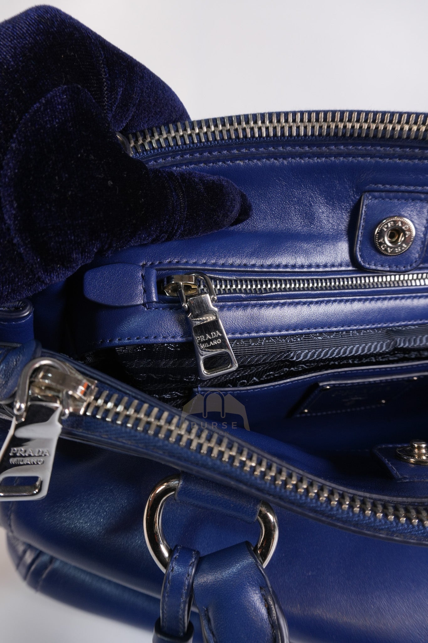 Vitello Daino Blue Soft Calf Leather Two-way Shoulder Bag | Purse Maison Luxury Bags Shop