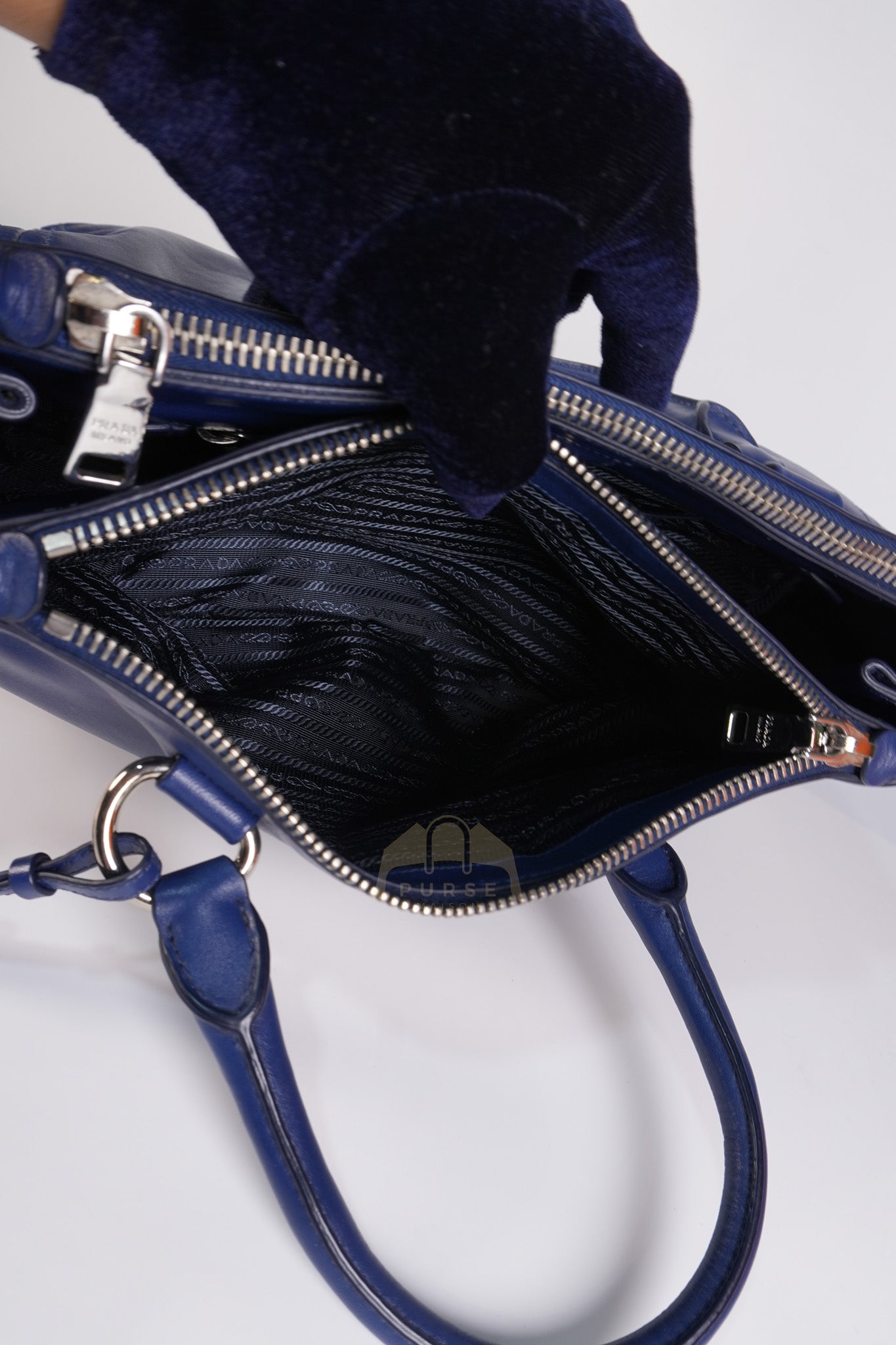 Vitello Daino Blue Soft Calf Leather Two-way Shoulder Bag | Purse Maison Luxury Bags Shop