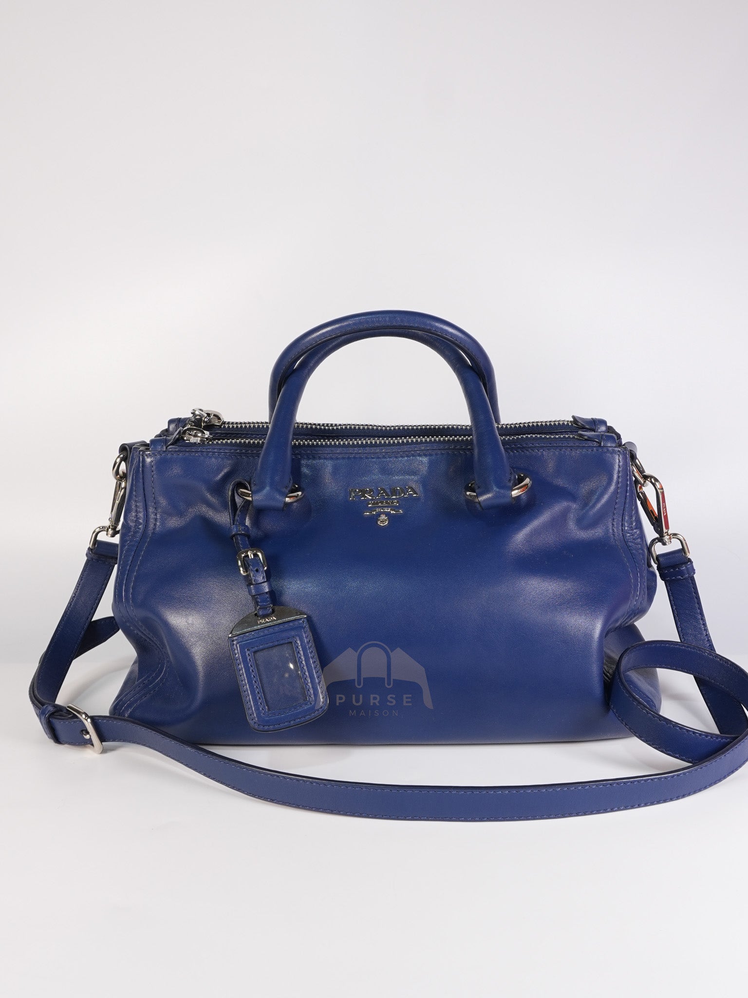 Vitello Daino Blue Soft Calf Leather Two-way Shoulder Bag | Purse Maison Luxury Bags Shop