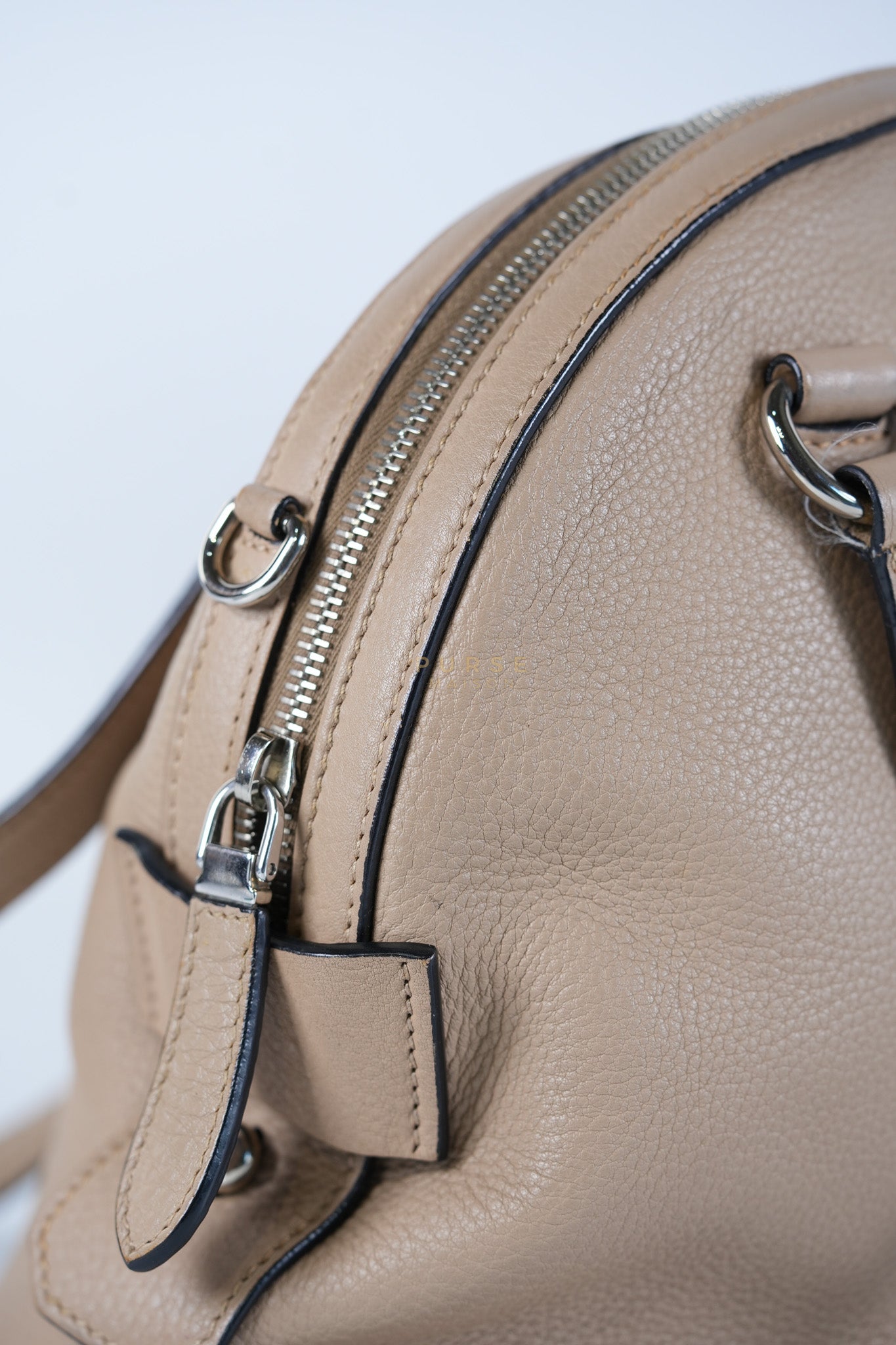 Vitello Daino Shoulder Bag in Dark Beige Leather | Purse Maison Luxury Bags Shop