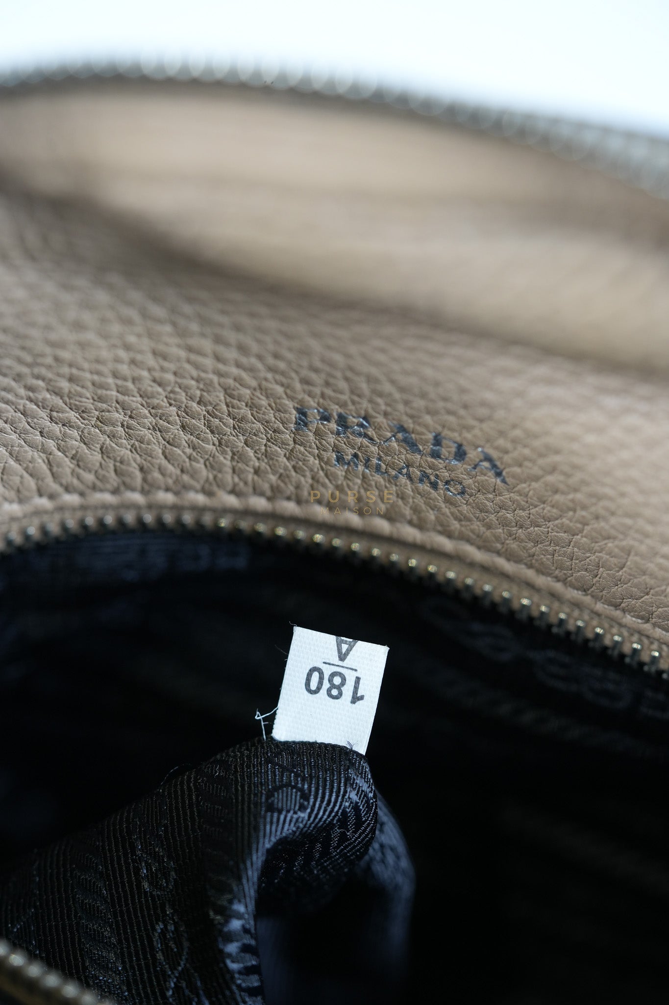 Vitello Daino Shoulder Bag in Dark Beige Leather | Purse Maison Luxury Bags Shop