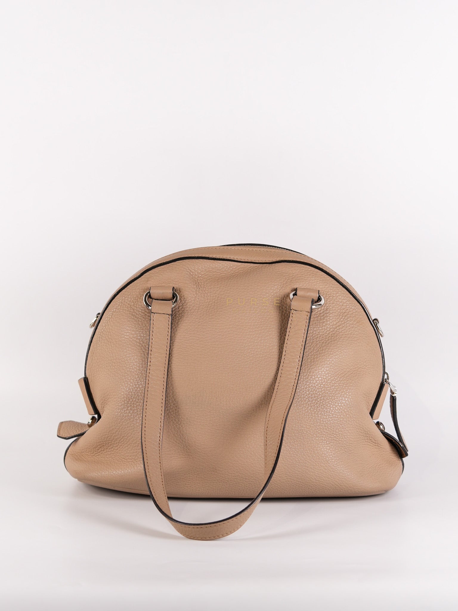 Vitello Daino Shoulder Bag in Dark Beige Leather | Purse Maison Luxury Bags Shop