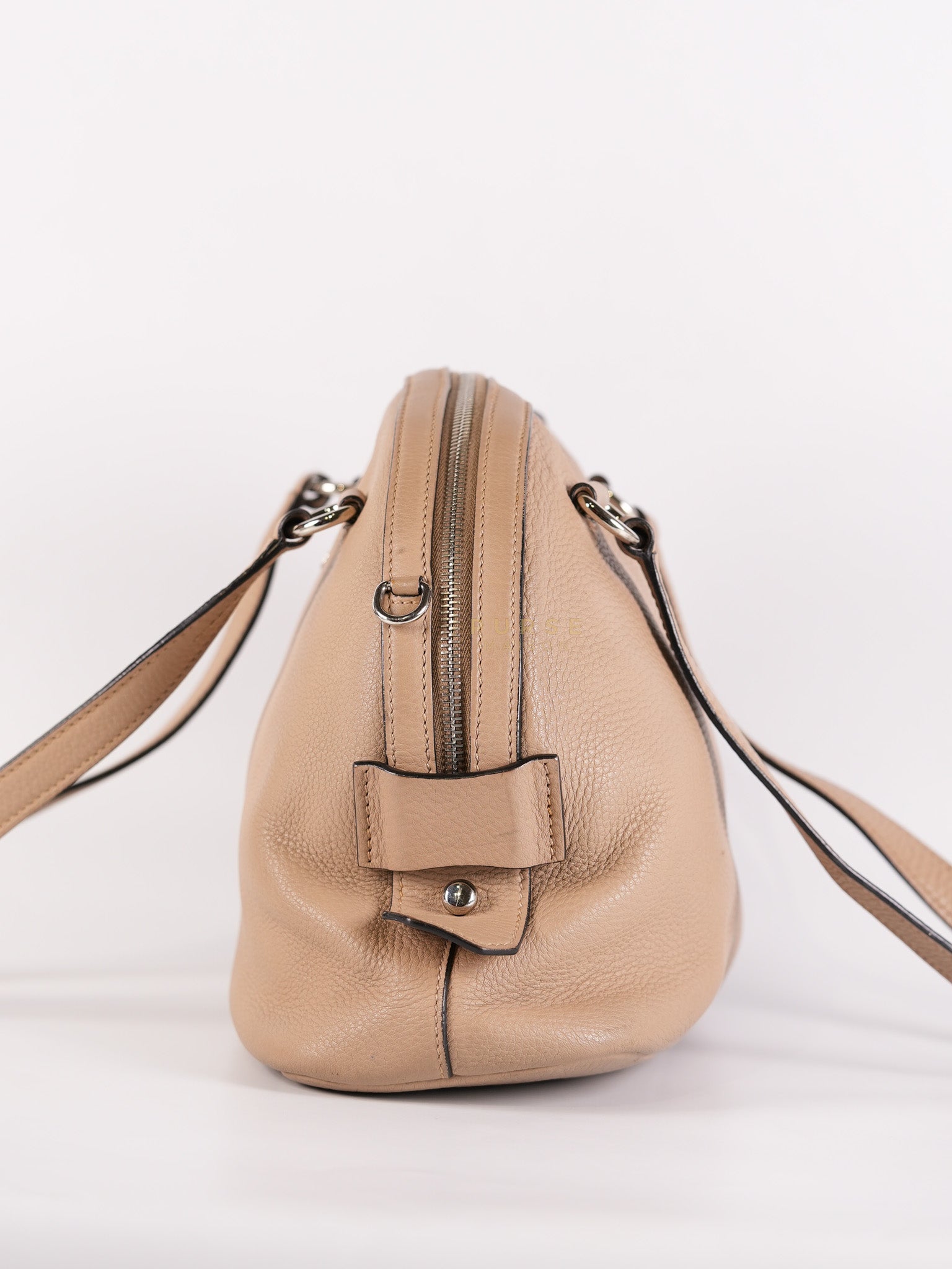 Vitello Daino Shoulder Bag in Dark Beige Leather | Purse Maison Luxury Bags Shop