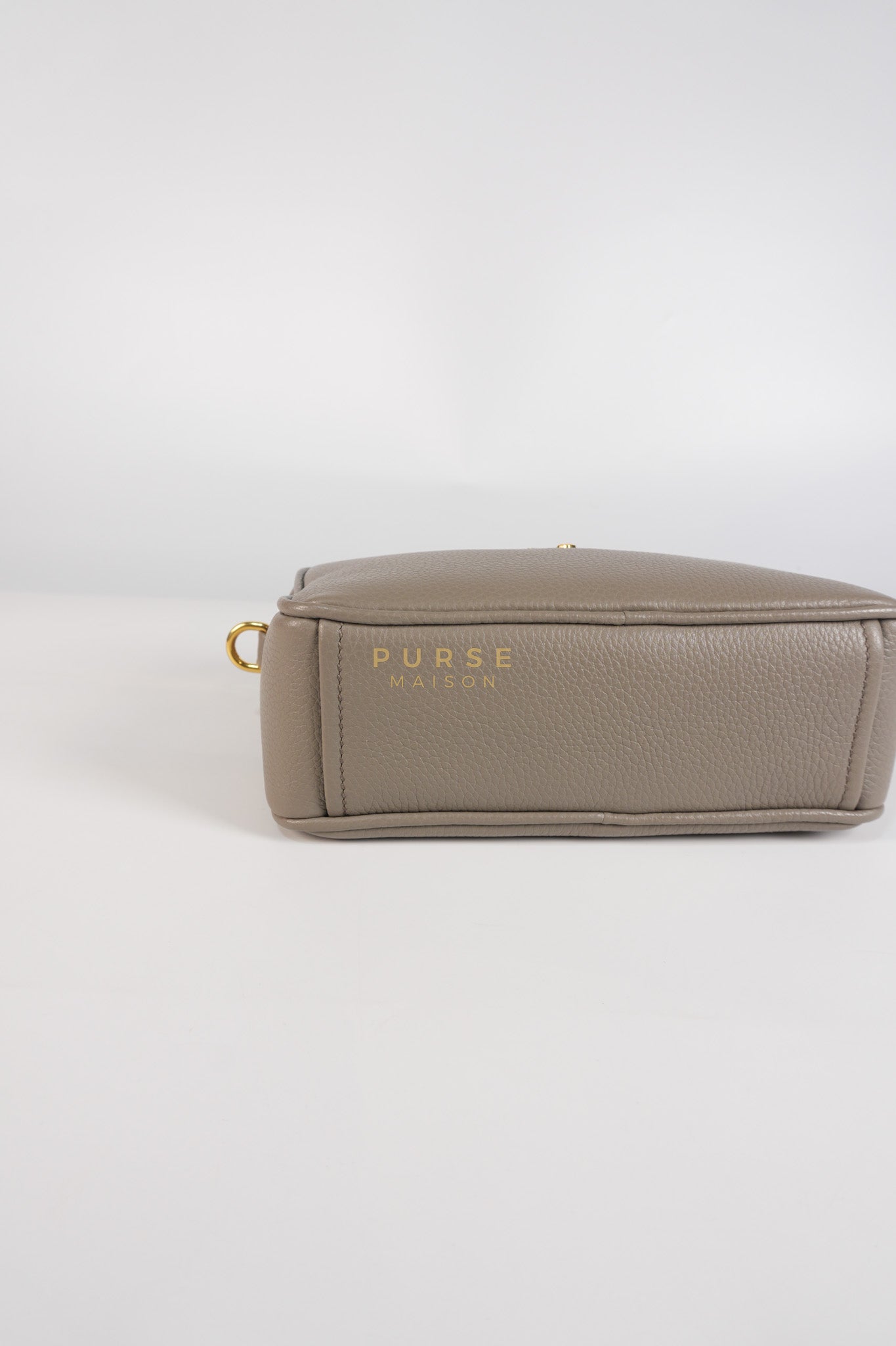 Vitello Phoenix Camera Bag in Gray Calfskin Leather & Gold Hardware | Purse Maison Luxury Bags Shop