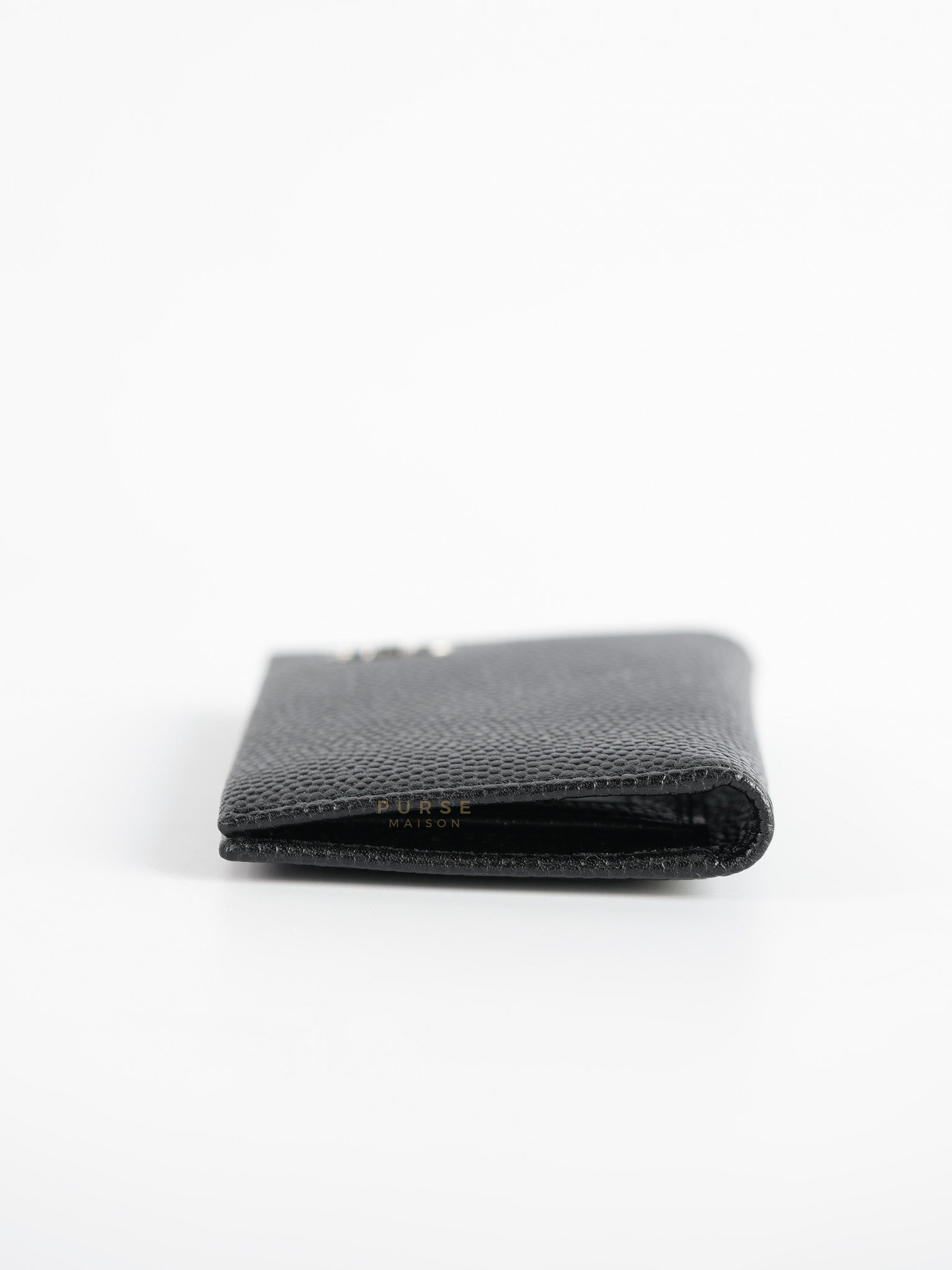 Vlogo Pebbled Calfskin Leather Card Holder in Nero | Purse Maison Luxury Bags Shop