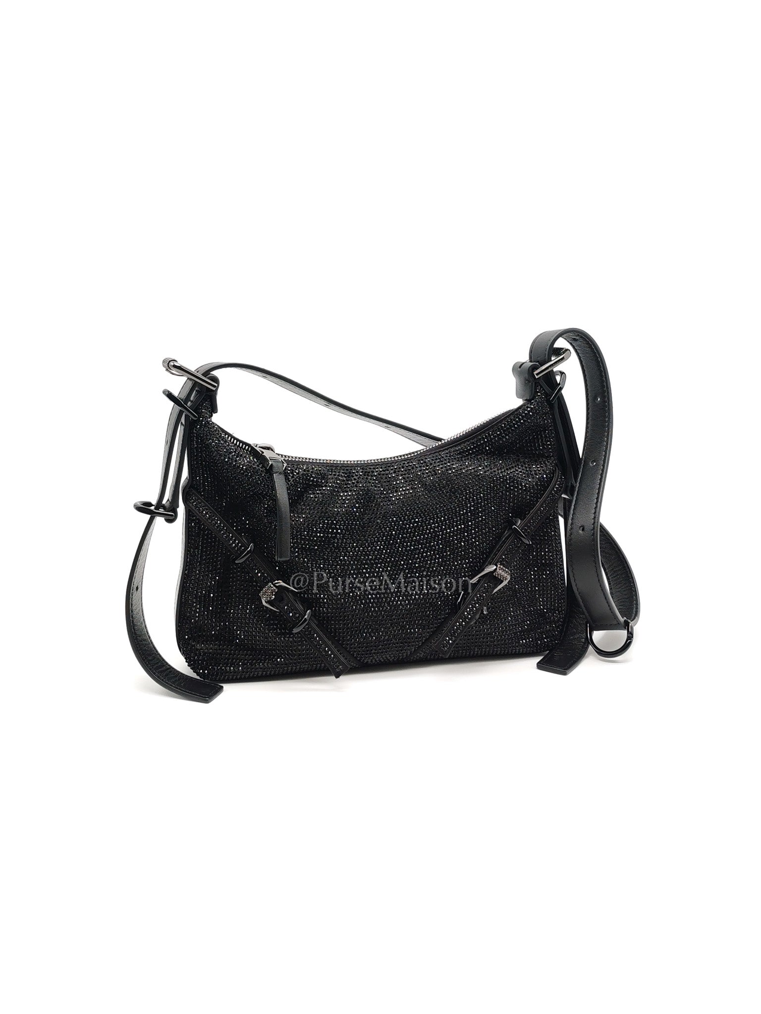 Vouyou Shoulder Bag in Black Satin with Rhinestone | Purse Maison Luxury Bags Shop