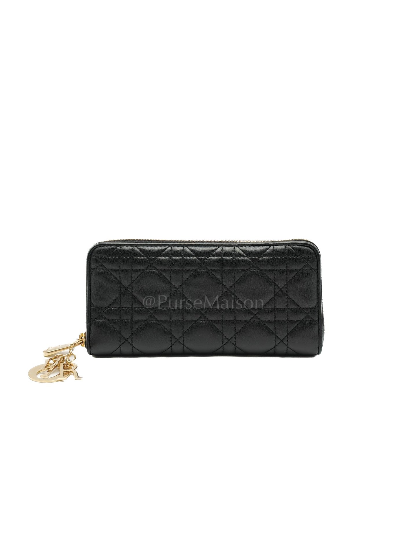 Voyaguer in Black Cannage Lambskin Leather Long Zip Wallet | Purse Maison Luxury Bags Shop