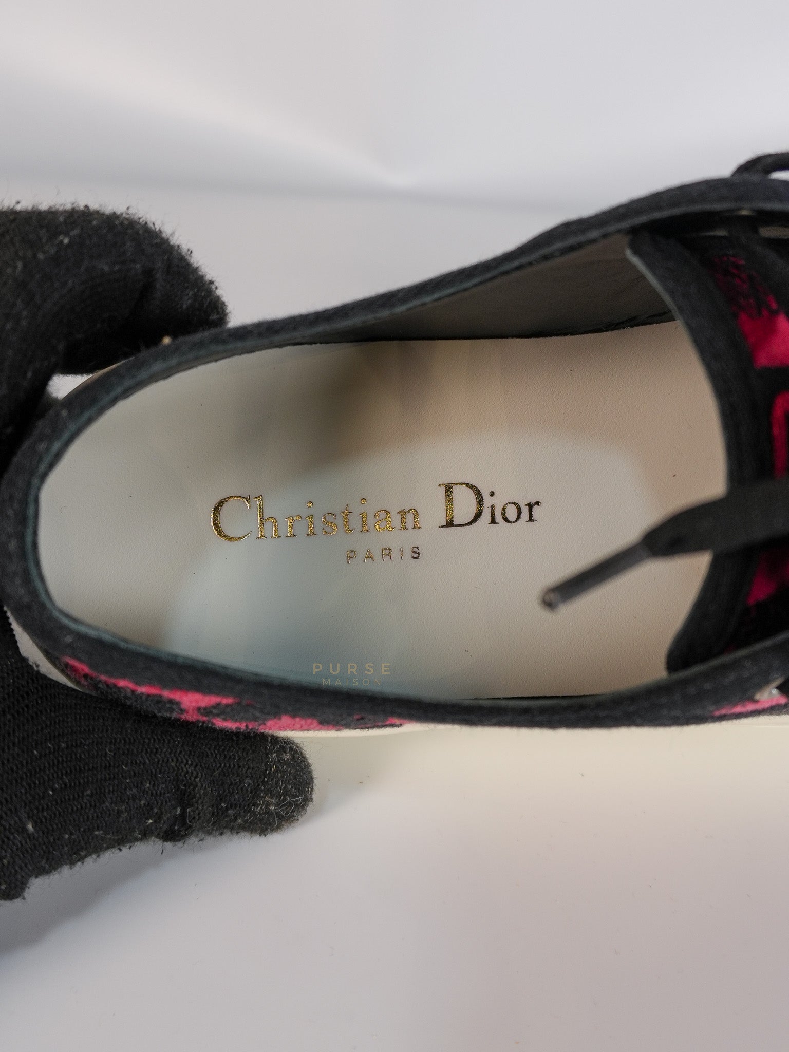 Walk'N Dior Black Pink Leopard Low Top Trainer Sneaker 38.5 EU (24cm) | Purse Maison Luxury Bags Shop