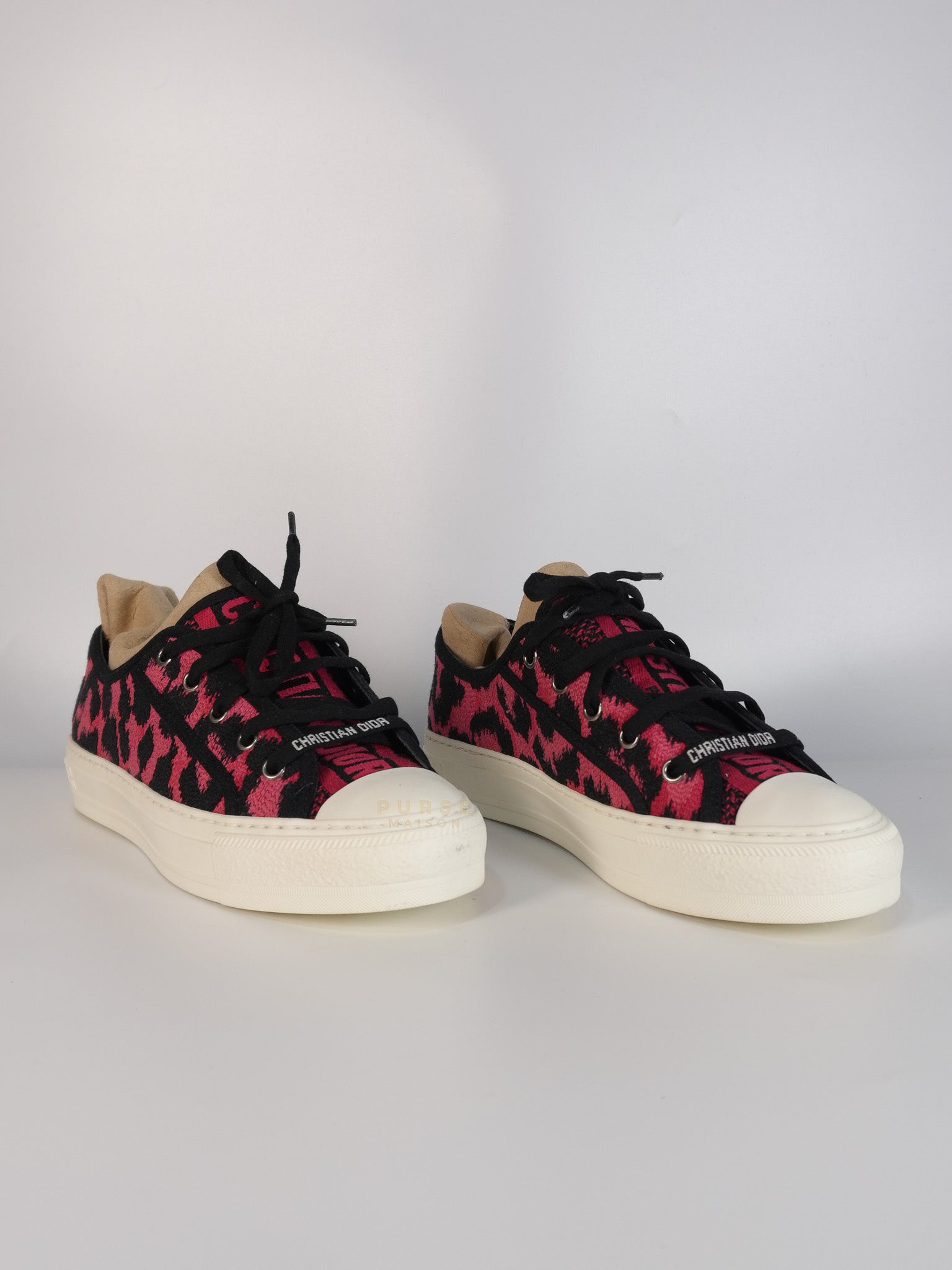 Walk'N Dior Black Pink Leopard Low Top Trainer Sneaker 38.5 EU (24cm) | Purse Maison Luxury Bags Shop