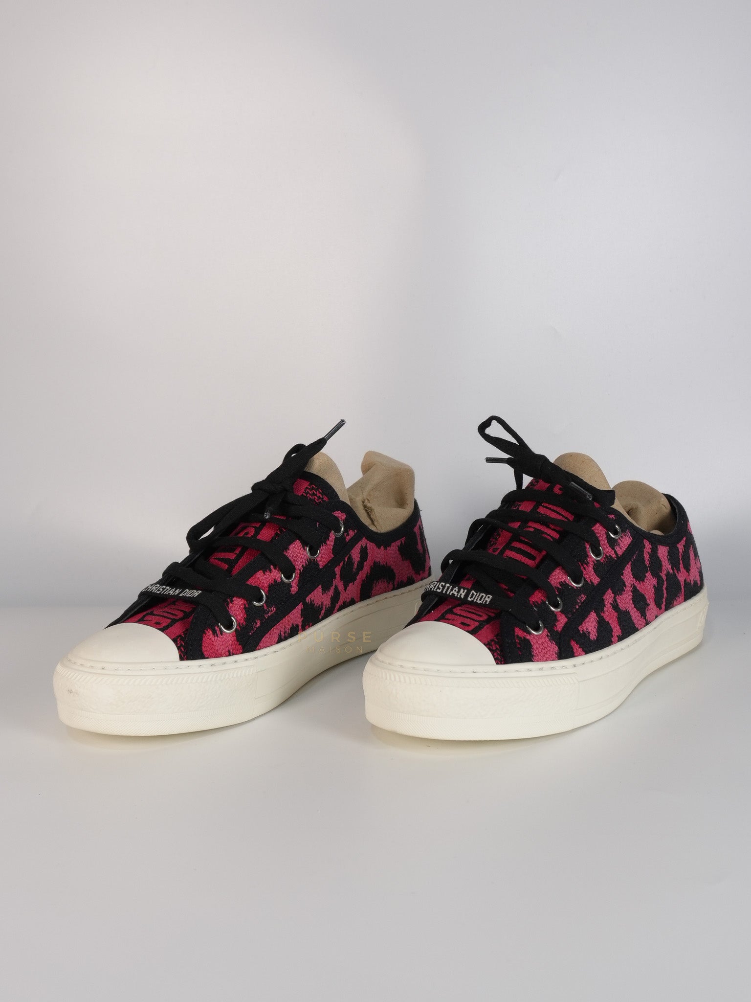 Walk'N Dior Black Pink Leopard Low Top Trainer Sneaker 38.5 EU (24cm) | Purse Maison Luxury Bags Shop