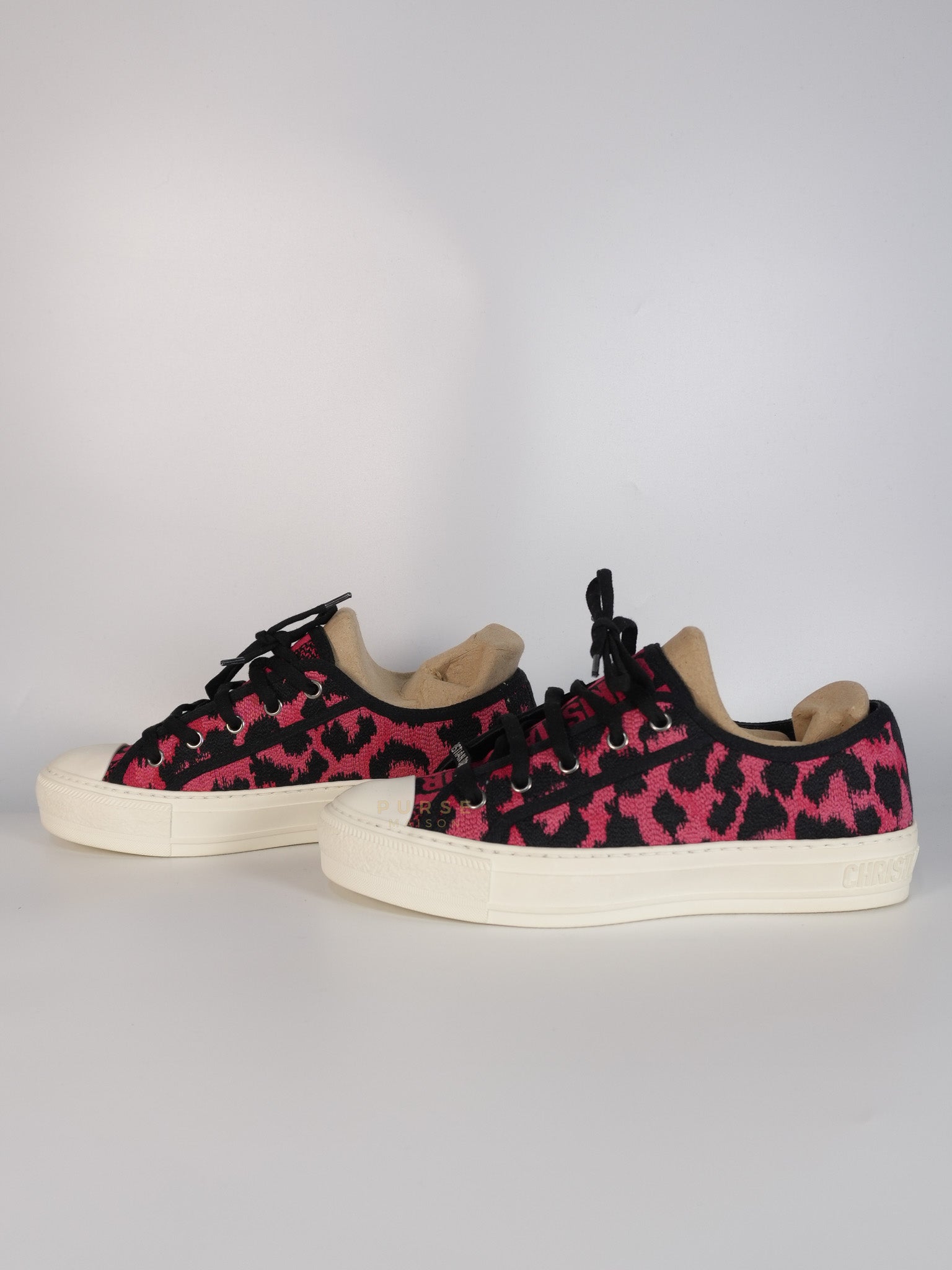 Walk'N Dior Black Pink Leopard Low Top Trainer Sneaker 38.5 EU (24cm) | Purse Maison Luxury Bags Shop