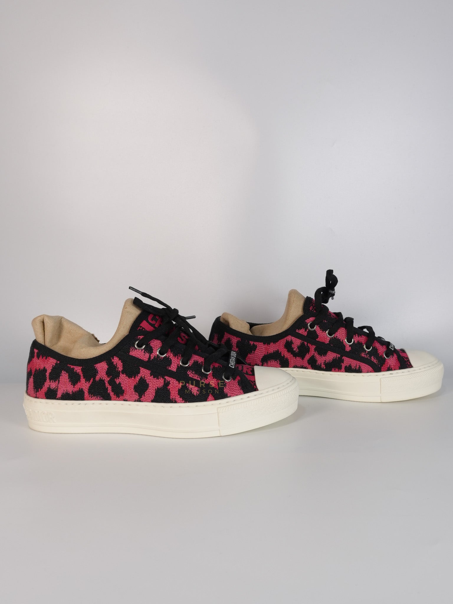 Walk'N Dior Black Pink Leopard Low Top Trainer Sneaker 38.5 EU (24cm) | Purse Maison Luxury Bags Shop
