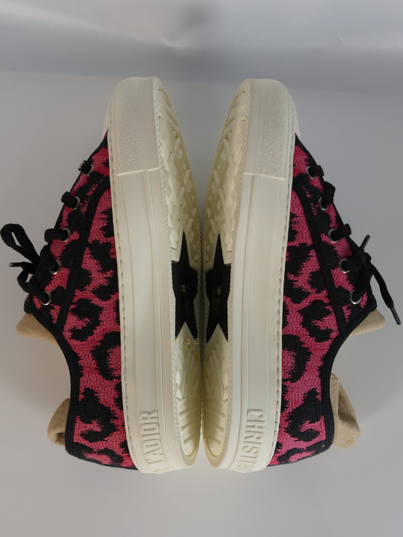 Walk'N Dior Black Pink Leopard Low Top Trainer Sneaker 38.5 EU (24cm) | Purse Maison Luxury Bags Shop