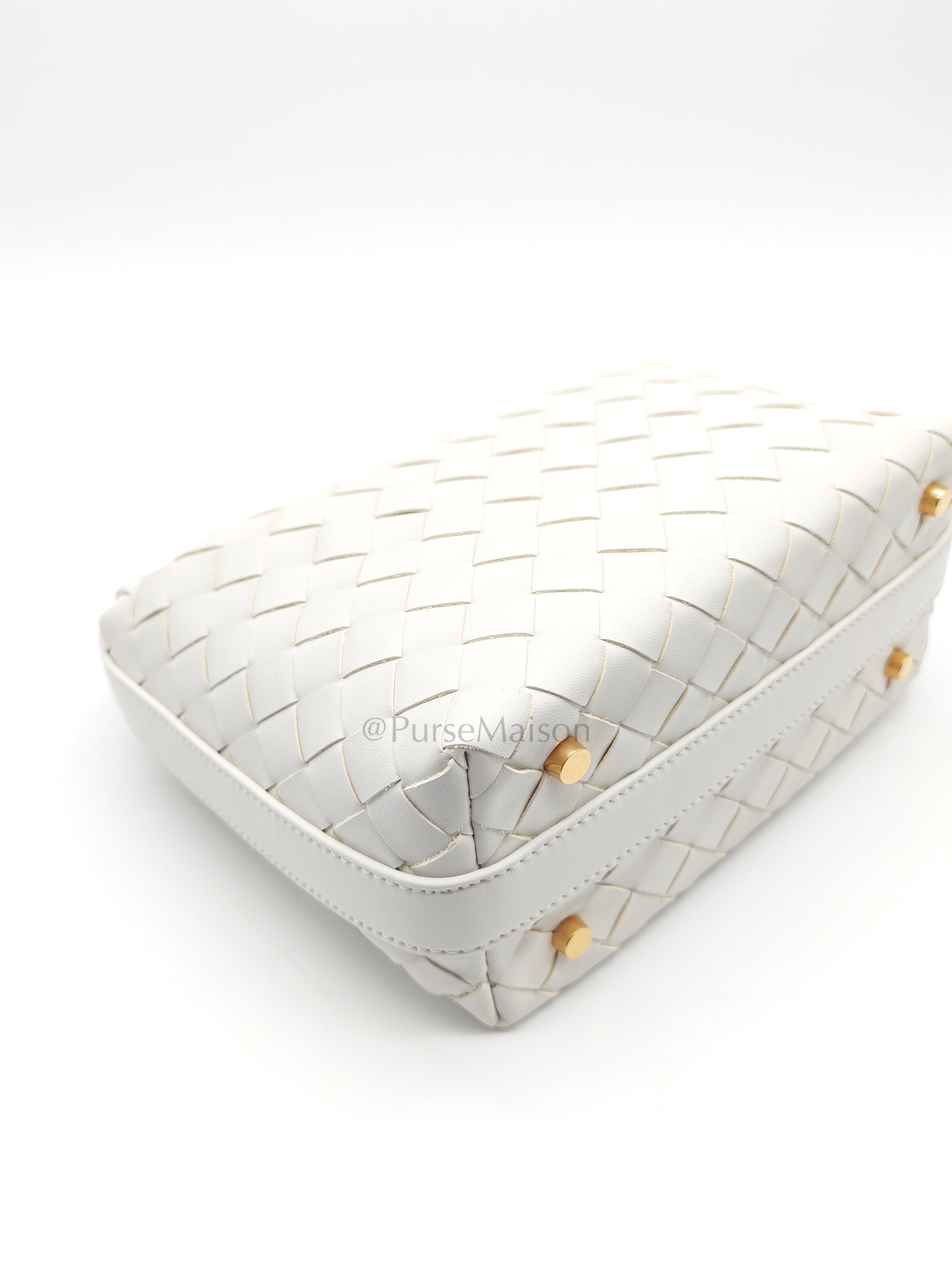 Wallace Hand Bag in Off White Nappa Intrecciato Leather | Purse Maison Luxury Bags Shop
