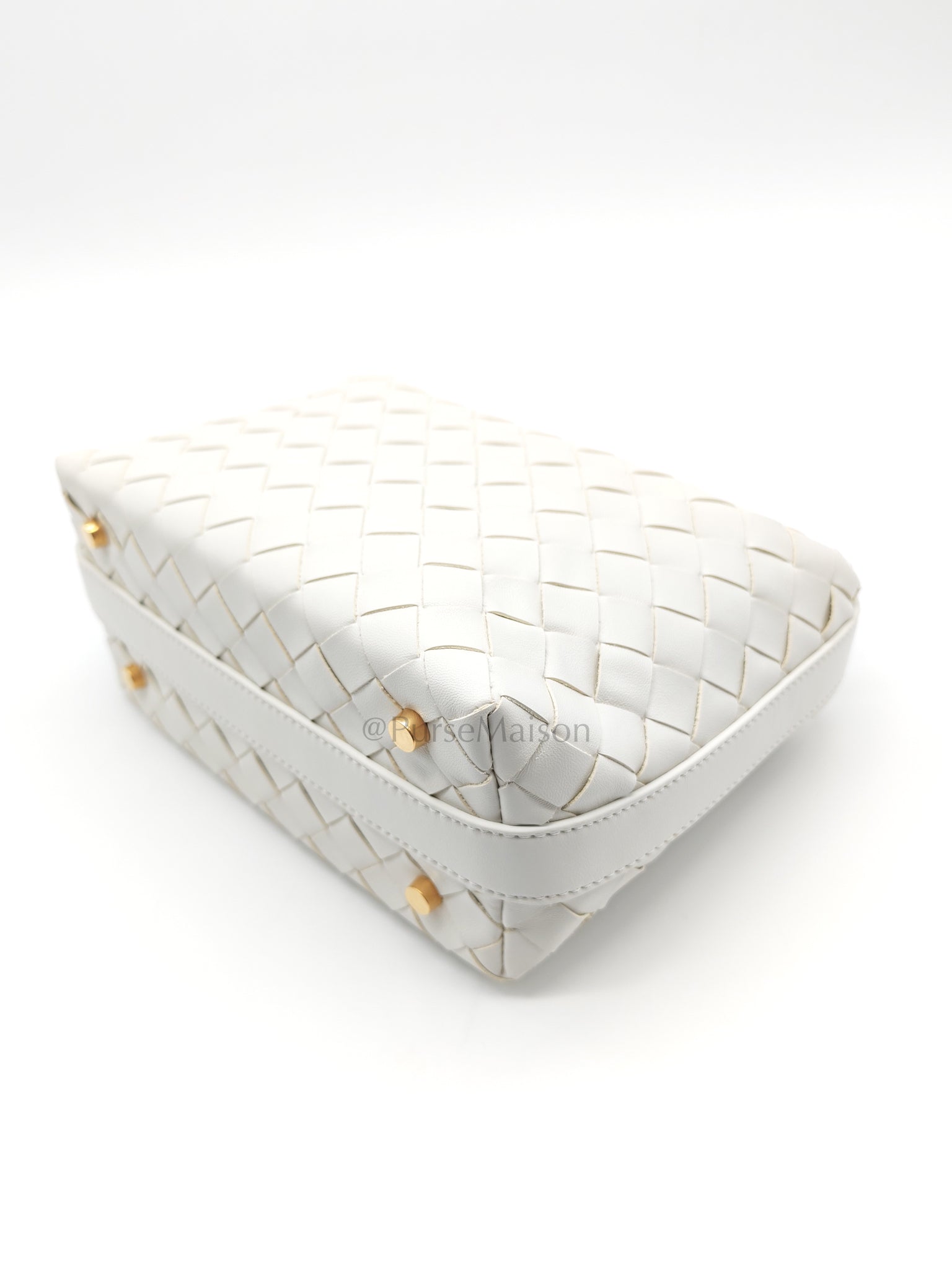Wallace Hand Bag in Off White Nappa Intrecciato Leather | Purse Maison Luxury Bags Shop