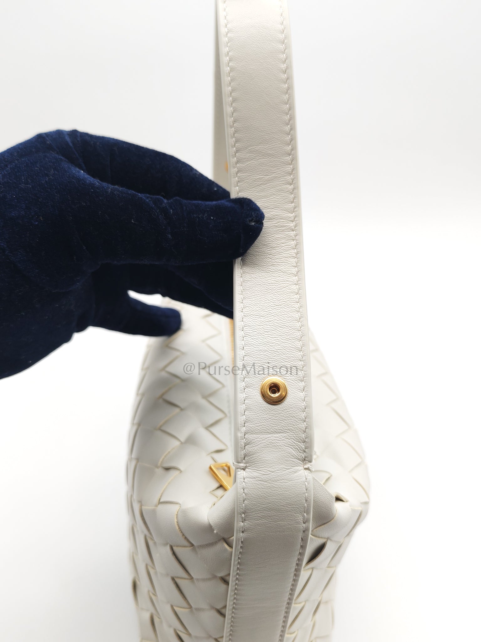 Wallace Hand Bag in Off White Nappa Intrecciato Leather | Purse Maison Luxury Bags Shop