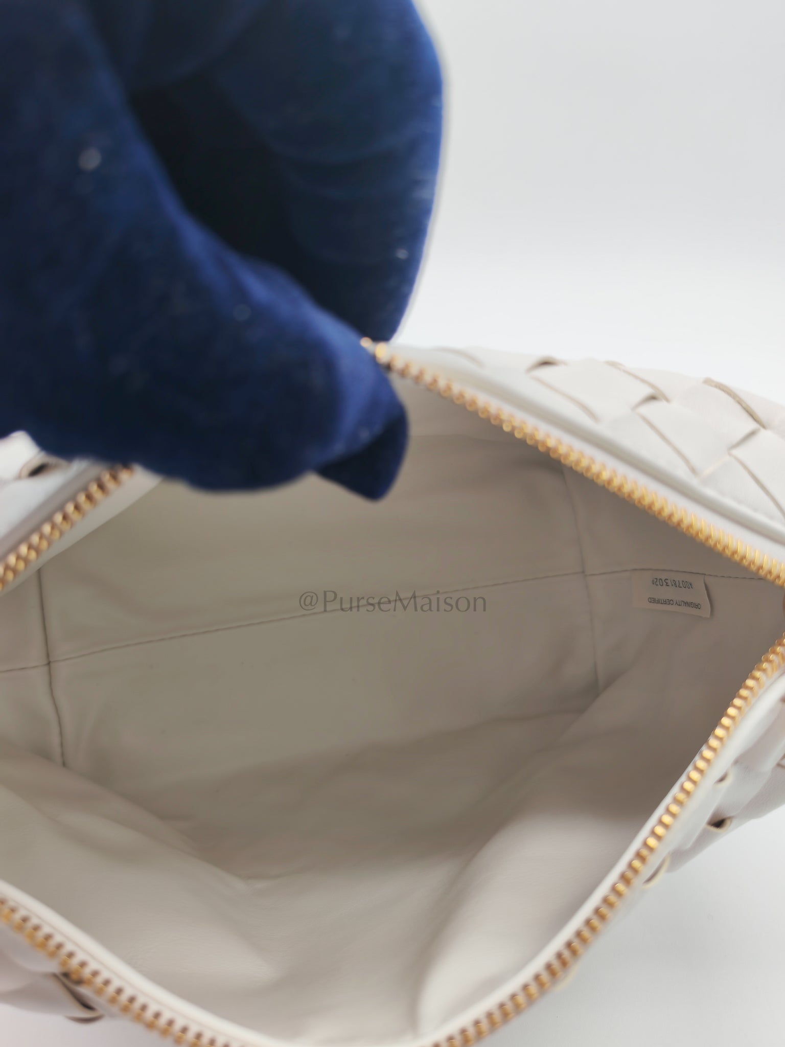 Wallace Hand Bag in Off White Nappa Intrecciato Leather | Purse Maison Luxury Bags Shop