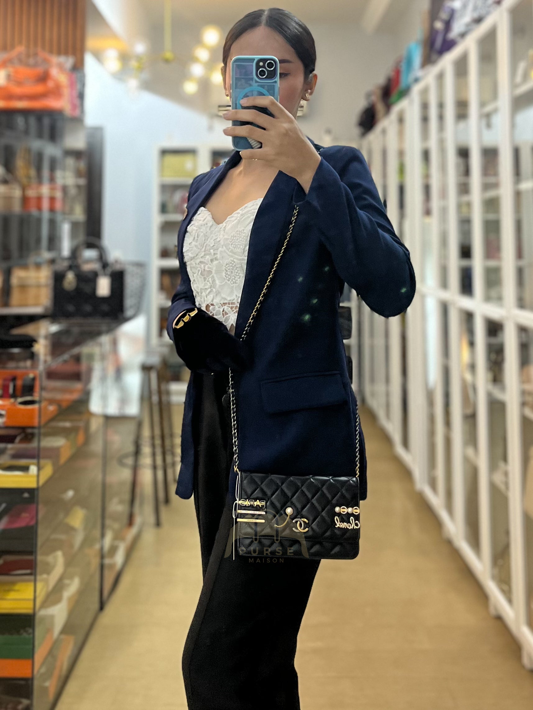 Wallet On Chain Coco Clips (WOC) Quilted Lambskin Leather and Mixed Hardware (Microchip) | Purse Maison Luxury Bags Shop