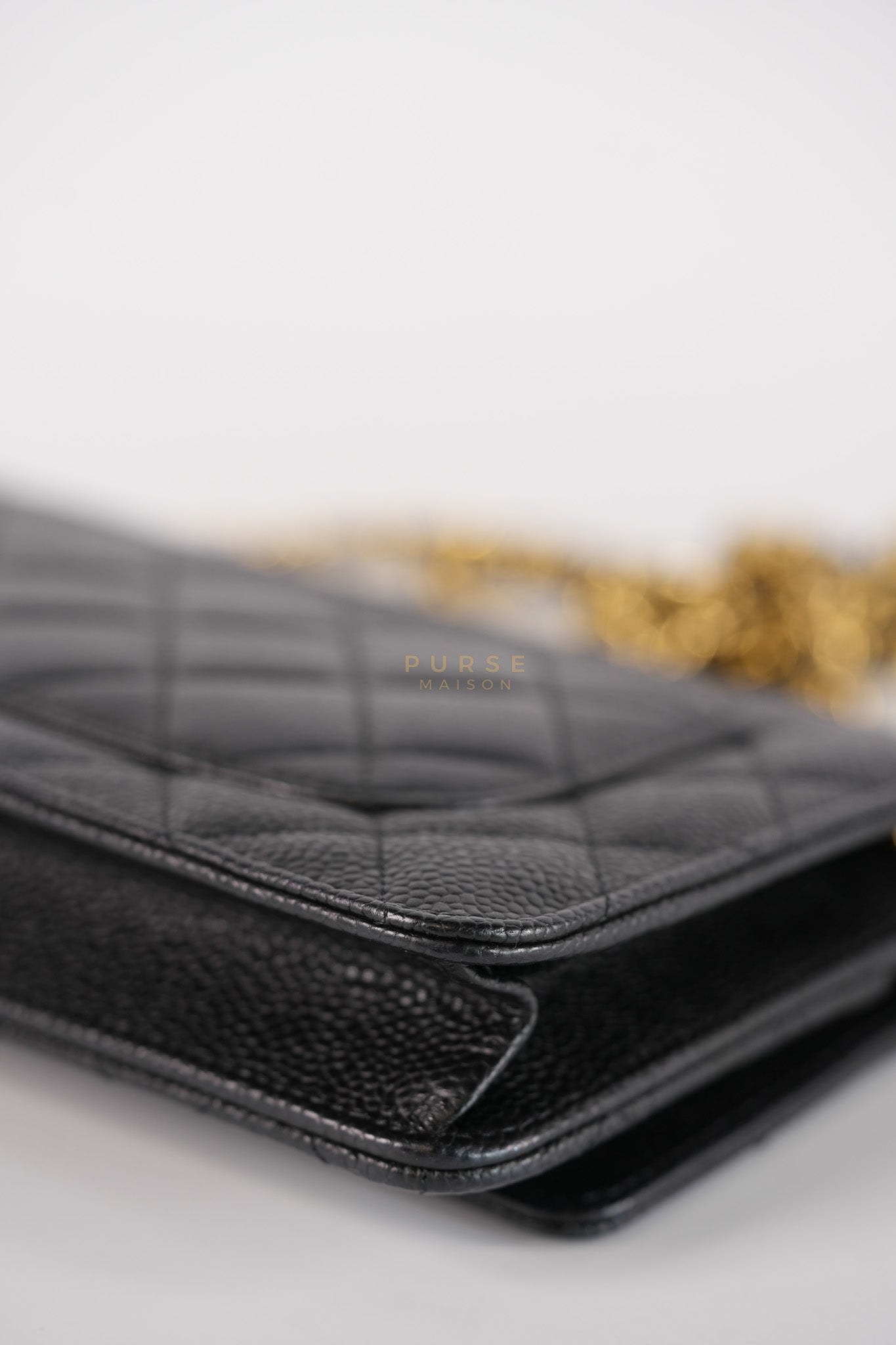 Wallet On Chain in Black Caviar Leather Gold Hardware (Microchip) | Purse Maison Luxury Bags Shop