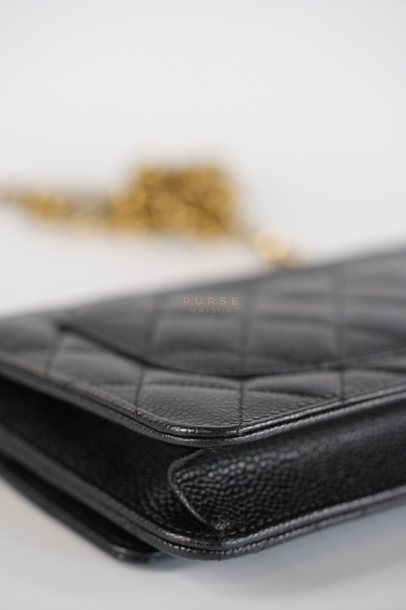 Wallet On Chain in Black Caviar Leather Gold Hardware (Microchip) | Purse Maison Luxury Bags Shop