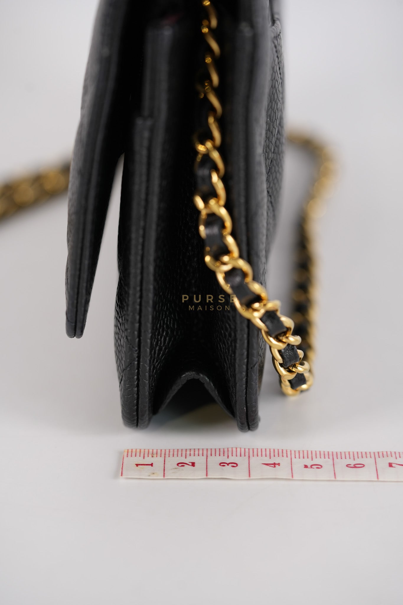 Wallet On Chain in Black Caviar Leather Gold Hardware (Microchip) | Purse Maison Luxury Bags Shop