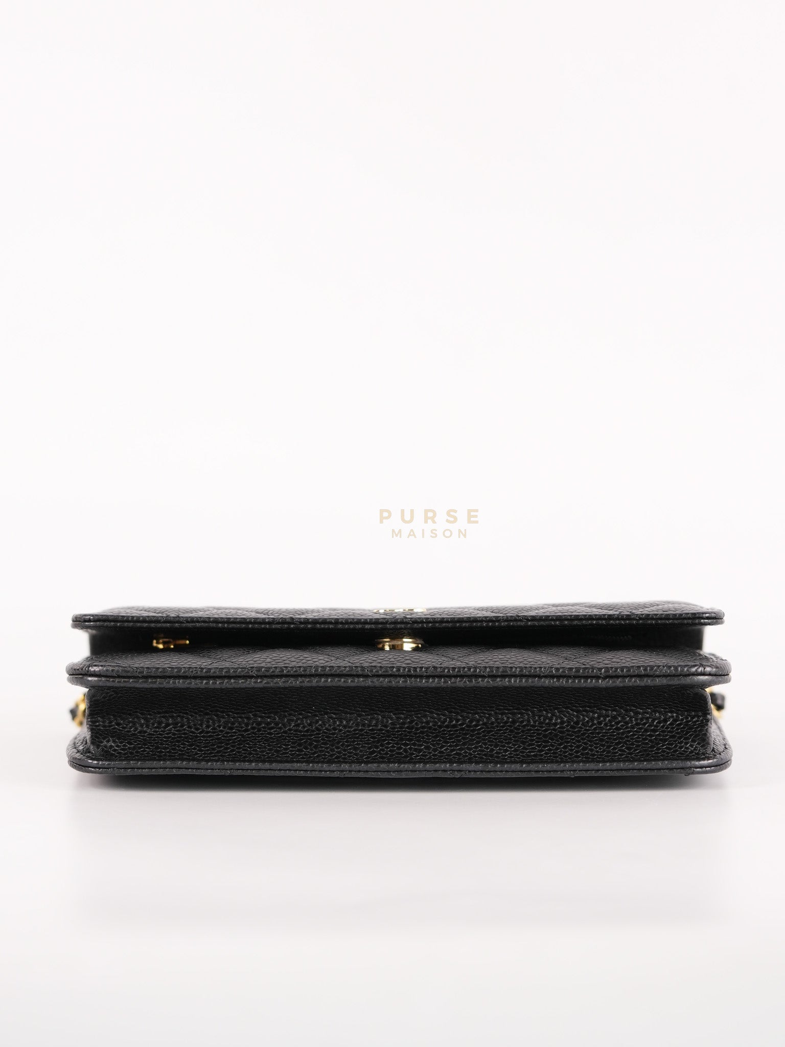 Wallet On Chain in Black Caviar Leather Gold Hardware (Microchip) | Purse Maison Luxury Bags Shop
