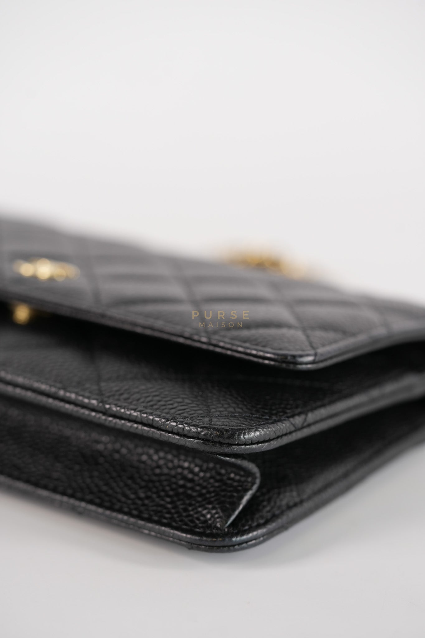 Wallet On Chain in Black Caviar Leather Gold Hardware (Microchip) | Purse Maison Luxury Bags Shop
