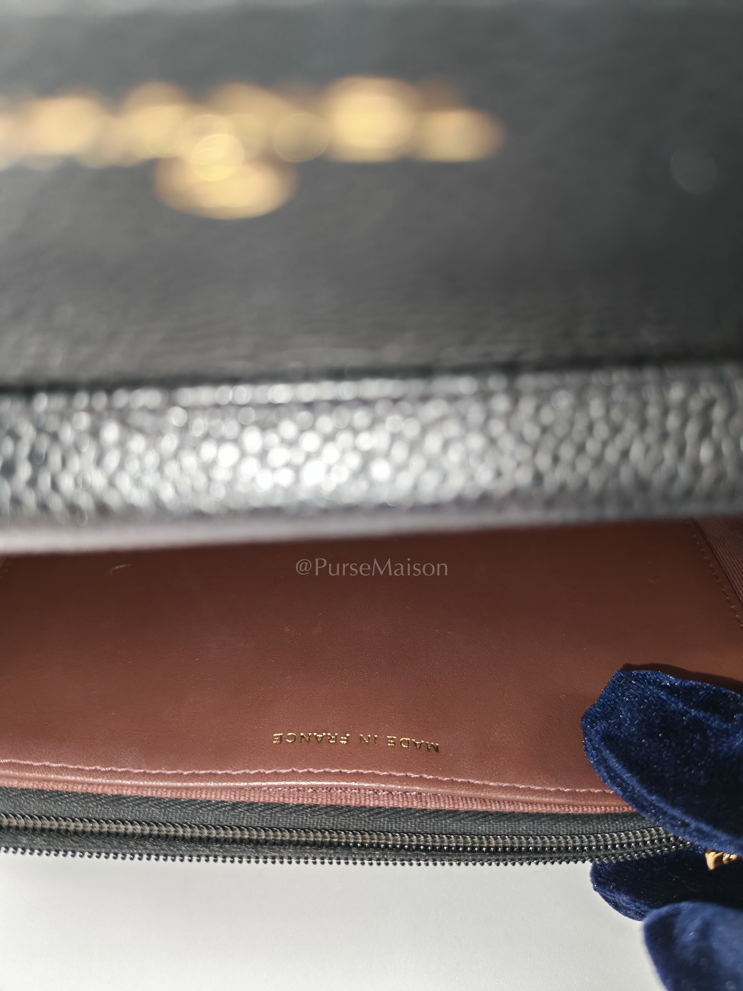 Wallet on Chain in Black Quilted Caviar Leather and Gold Hardware Microchip | Purse Maison Luxury Bags Shop