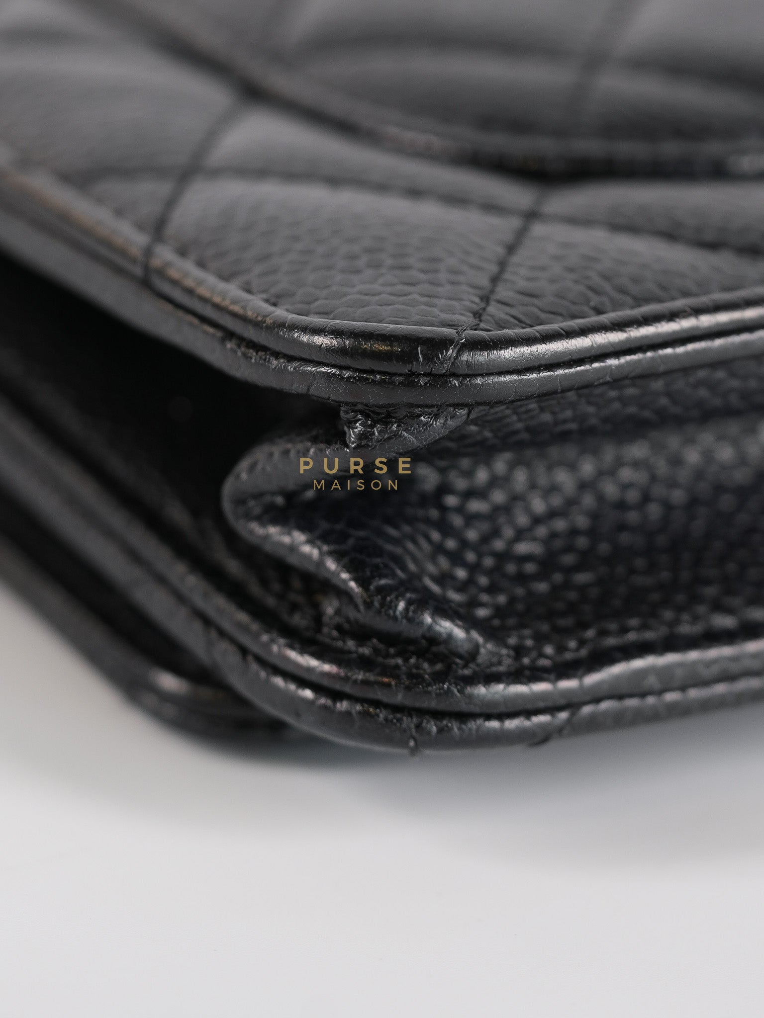 Wallet on Chain in Black Quilted Caviar Leather & Gold Hardware Series 26 | Purse Maison Luxury Bags Shop