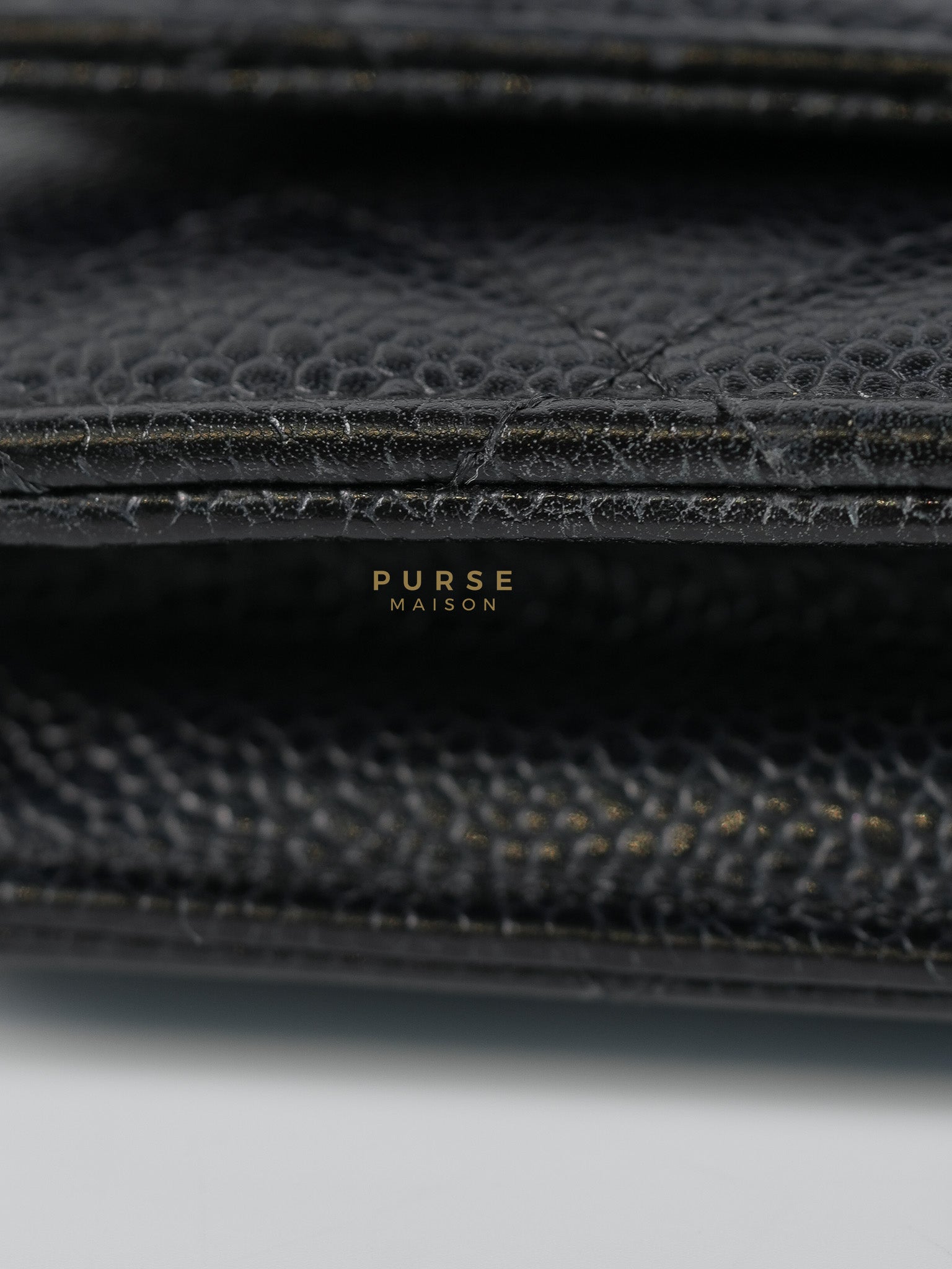 Wallet on Chain in Black Quilted Caviar Leather & Gold Hardware Series 26 | Purse Maison Luxury Bags Shop