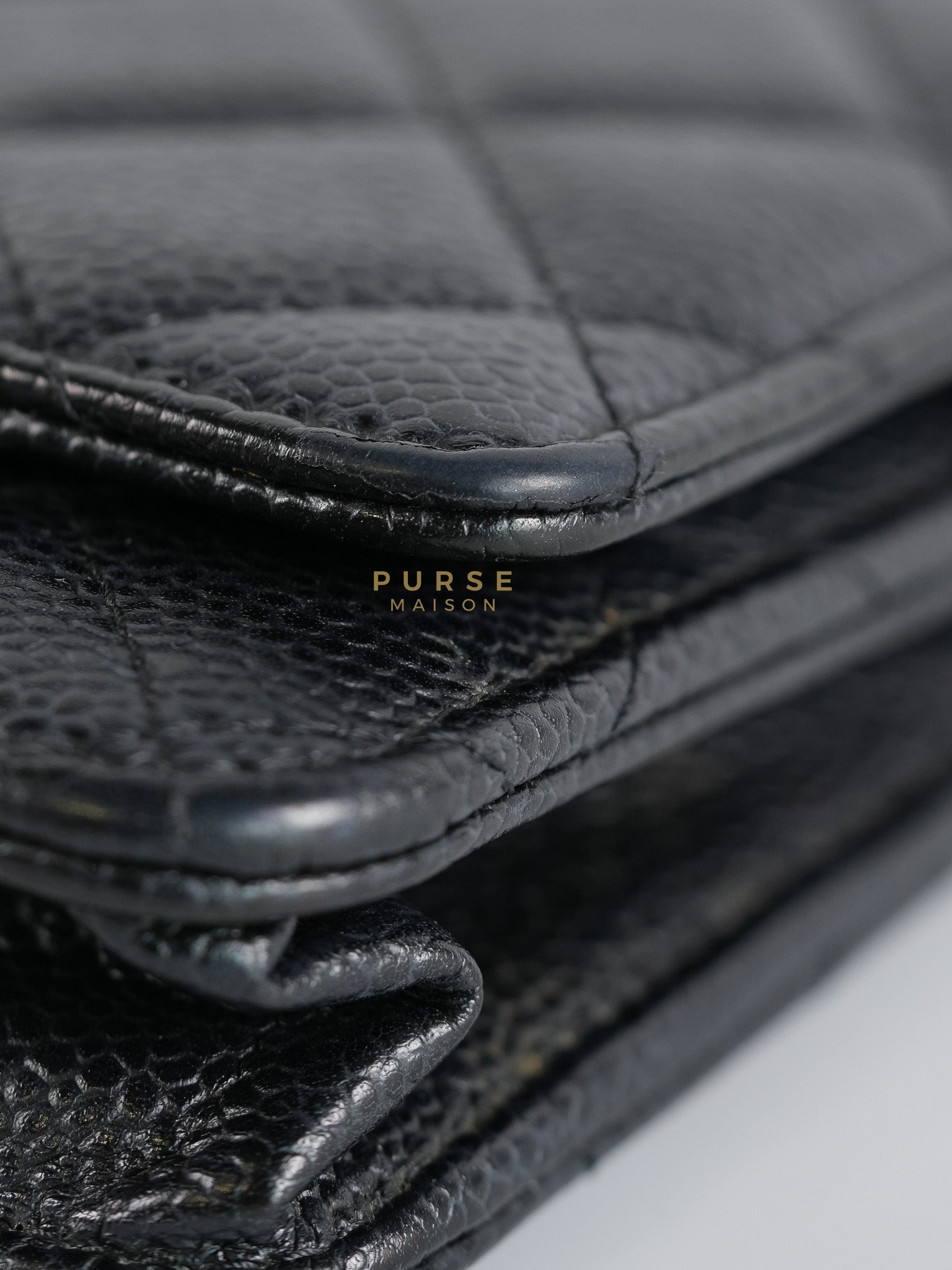 Wallet on Chain in Black Quilted Caviar Leather & Gold Hardware Series 26 | Purse Maison Luxury Bags Shop