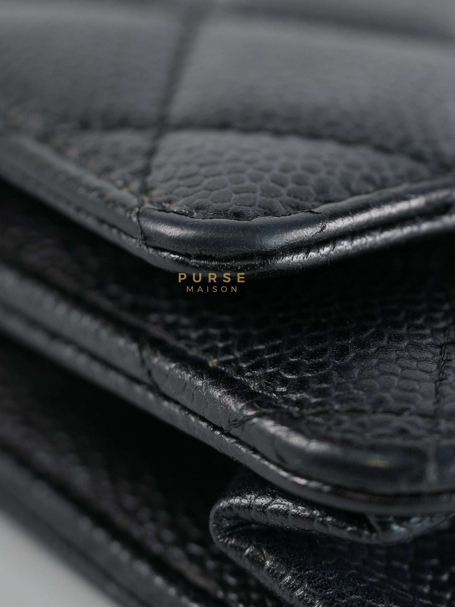 Wallet on Chain in Black Quilted Caviar Leather & Gold Hardware Series 26 | Purse Maison Luxury Bags Shop