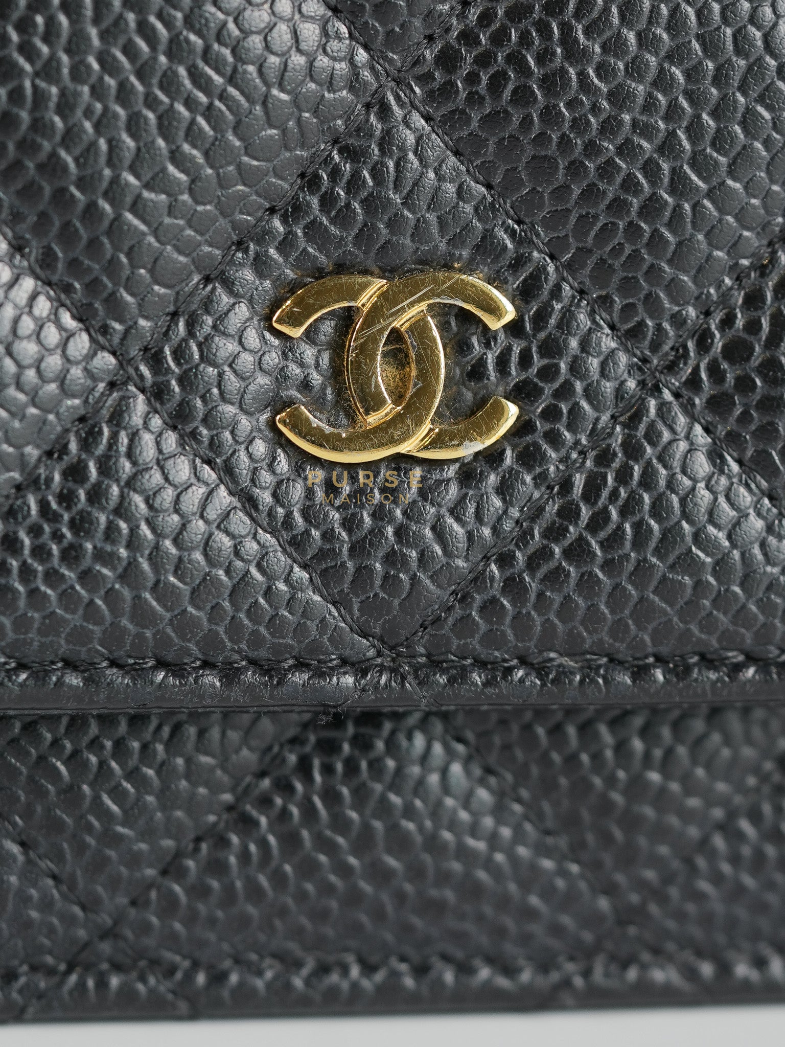 Wallet on Chain in Black Quilted Caviar Leather & Gold Hardware Series 26 | Purse Maison Luxury Bags Shop