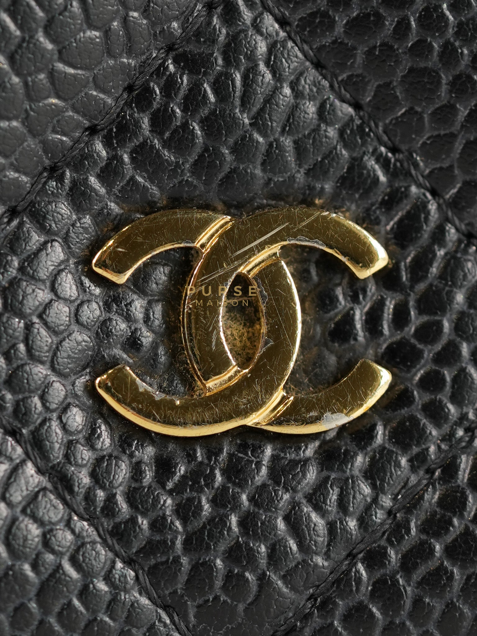 Wallet on Chain in Black Quilted Caviar Leather & Gold Hardware Series 26 | Purse Maison Luxury Bags Shop