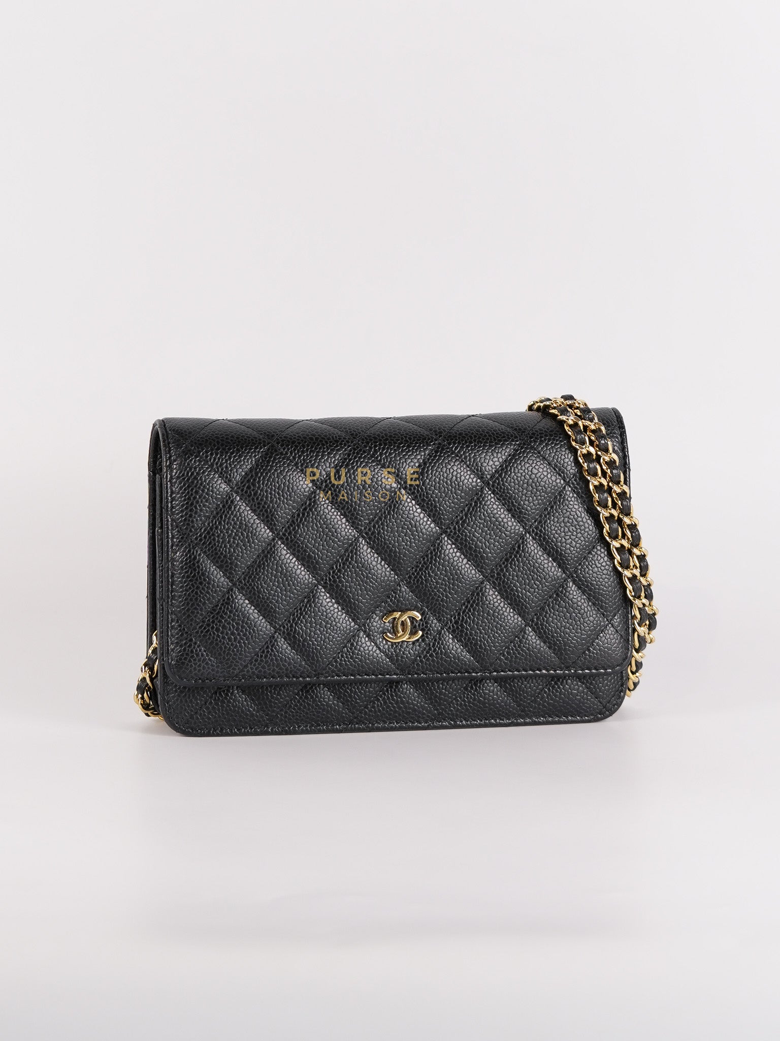 Wallet on Chain in Black Quilted Caviar Leather & Gold Hardware Series 26 | Purse Maison Luxury Bags Shop
