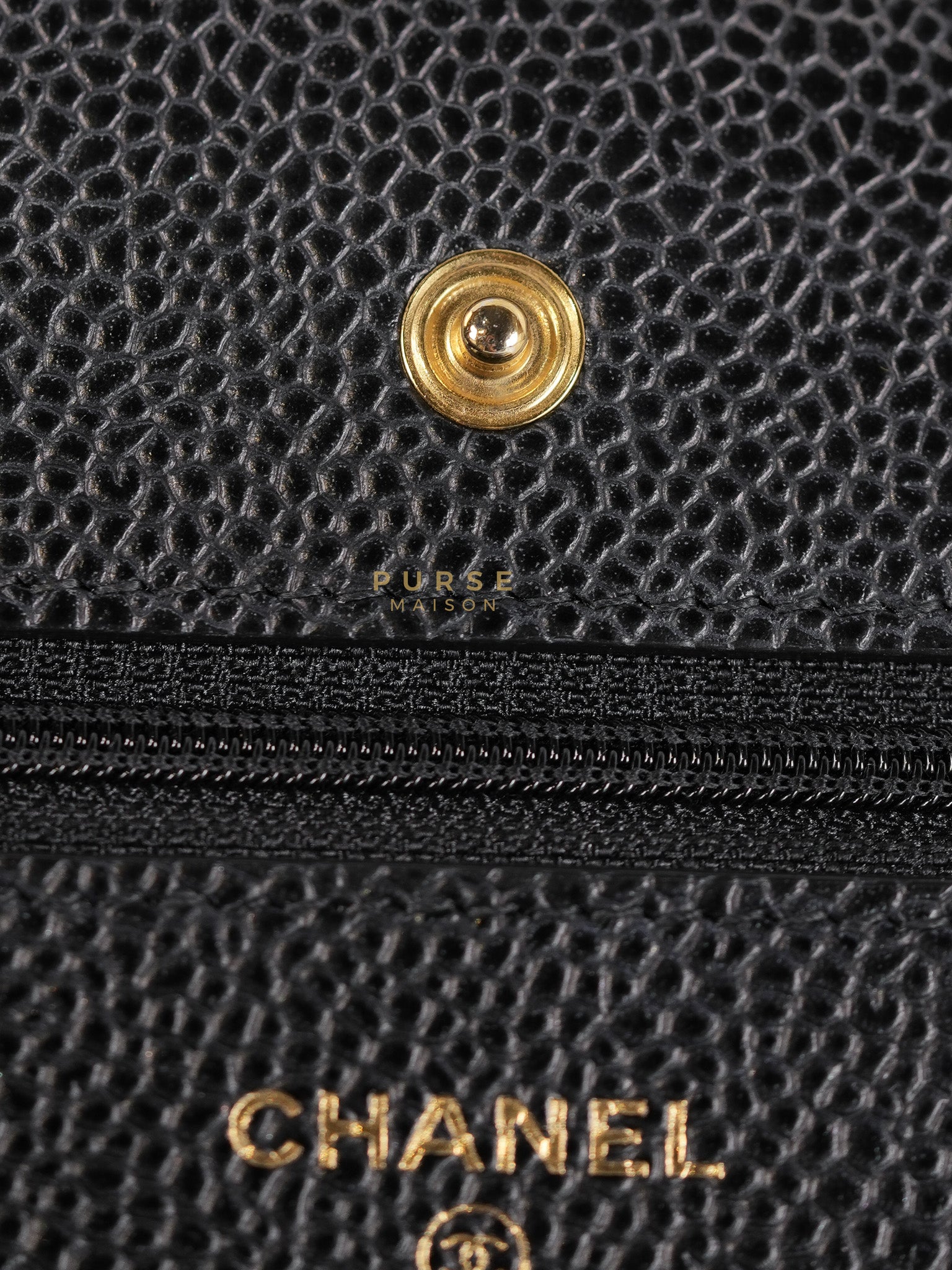 Wallet on Chain in Black Quilted Caviar Leather & Gold Hardware Series 26 | Purse Maison Luxury Bags Shop