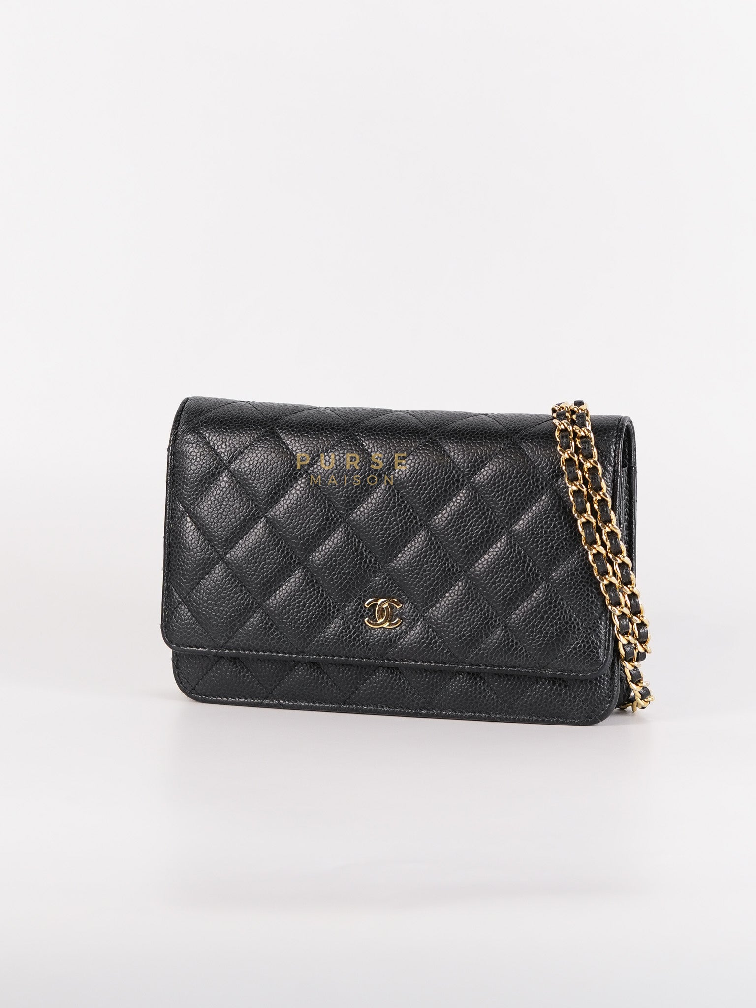 Wallet on Chain in Black Quilted Caviar Leather & Gold Hardware Series 26 | Purse Maison Luxury Bags Shop