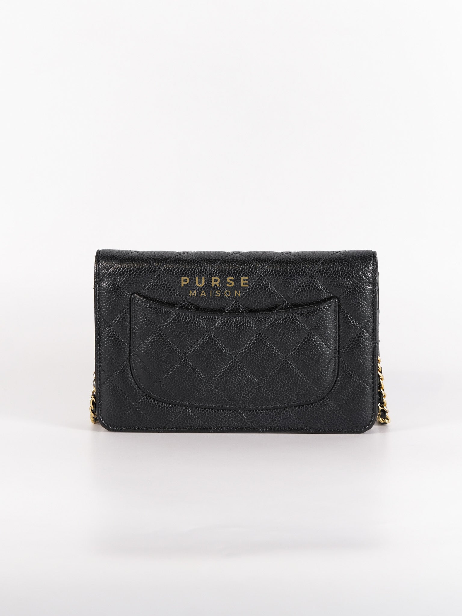 Wallet on Chain in Black Quilted Caviar Leather & Gold Hardware Series 26 | Purse Maison Luxury Bags Shop