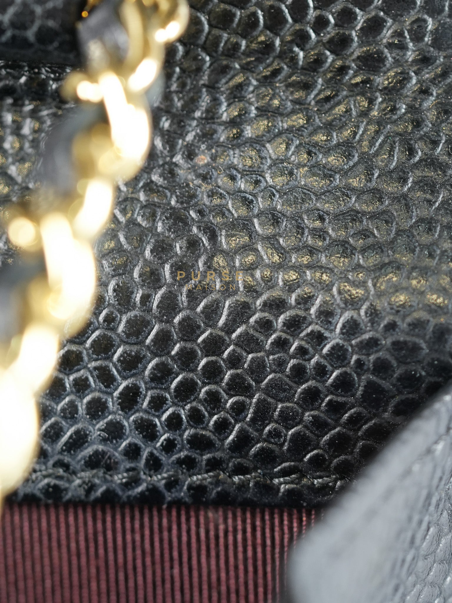 Wallet on Chain in Black Quilted Caviar Leather & Gold Hardware Series 26 | Purse Maison Luxury Bags Shop