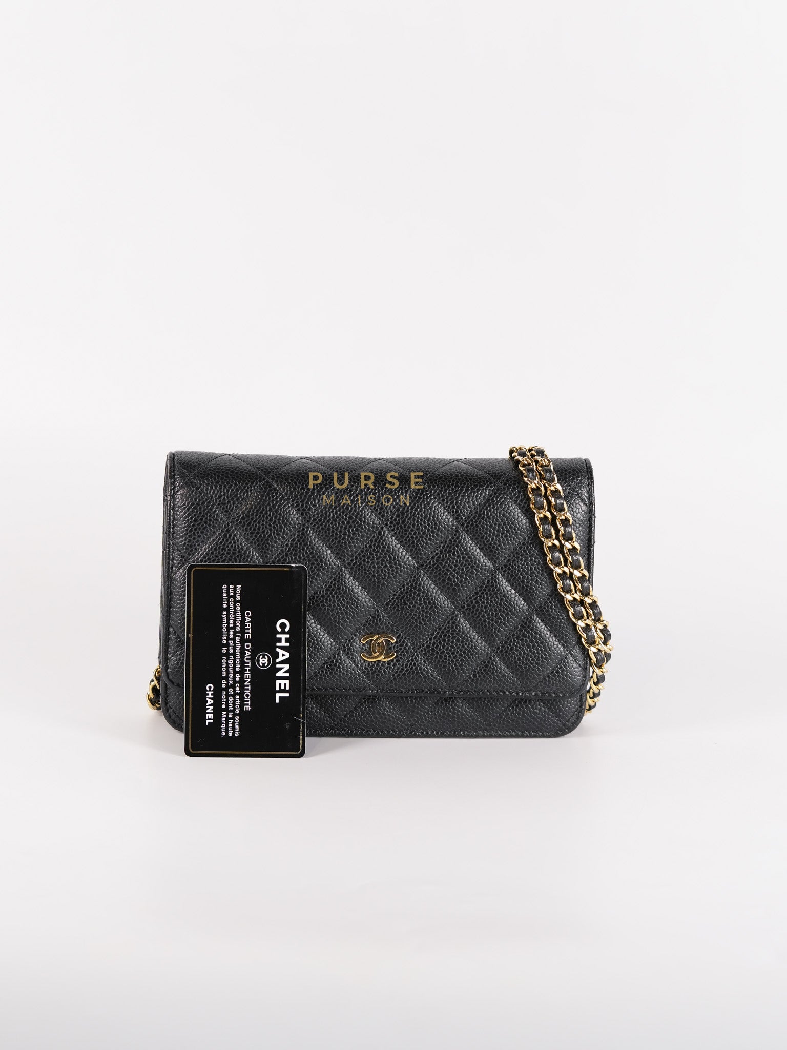 Wallet on Chain in Black Quilted Caviar Leather & Gold Hardware Series 26 | Purse Maison Luxury Bags Shop