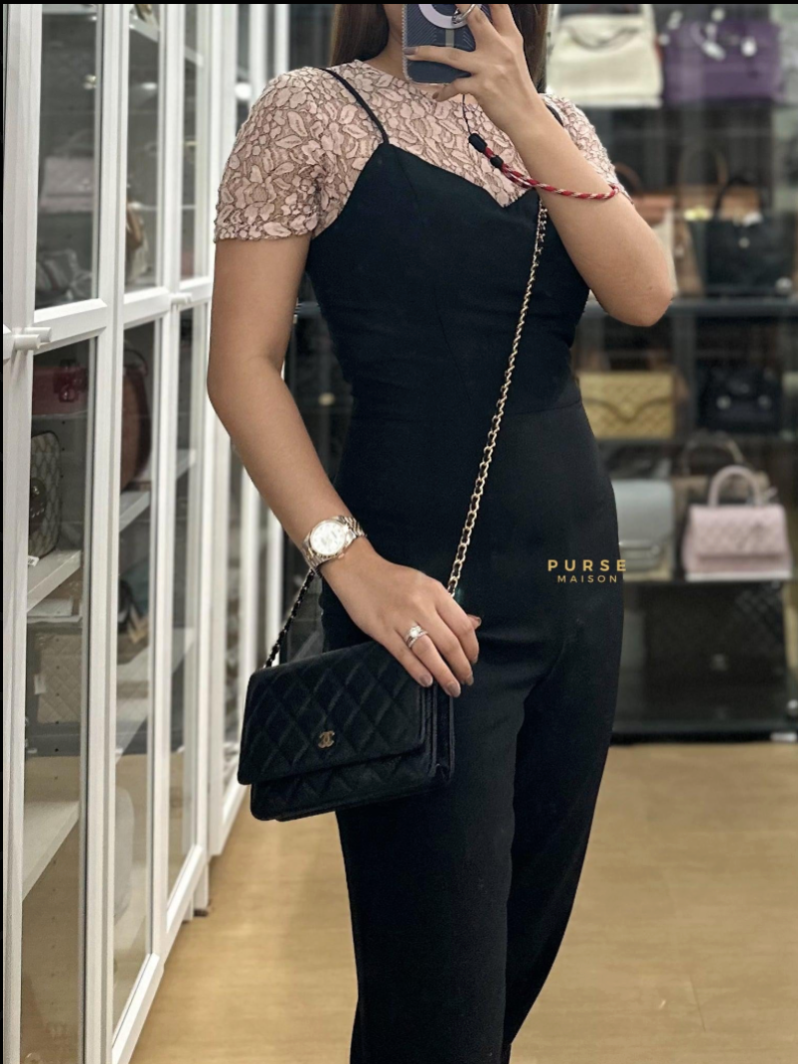 Wallet on Chain in Black Quilted Caviar Leather & Gold Hardware Series 26 | Purse Maison Luxury Bags Shop