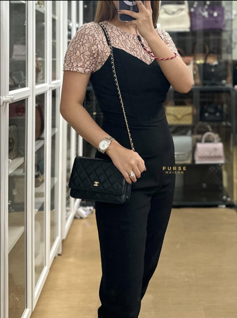 Wallet on Chain in Black Quilted Caviar Leather & Gold Hardware Series 26 | Purse Maison Luxury Bags Shop