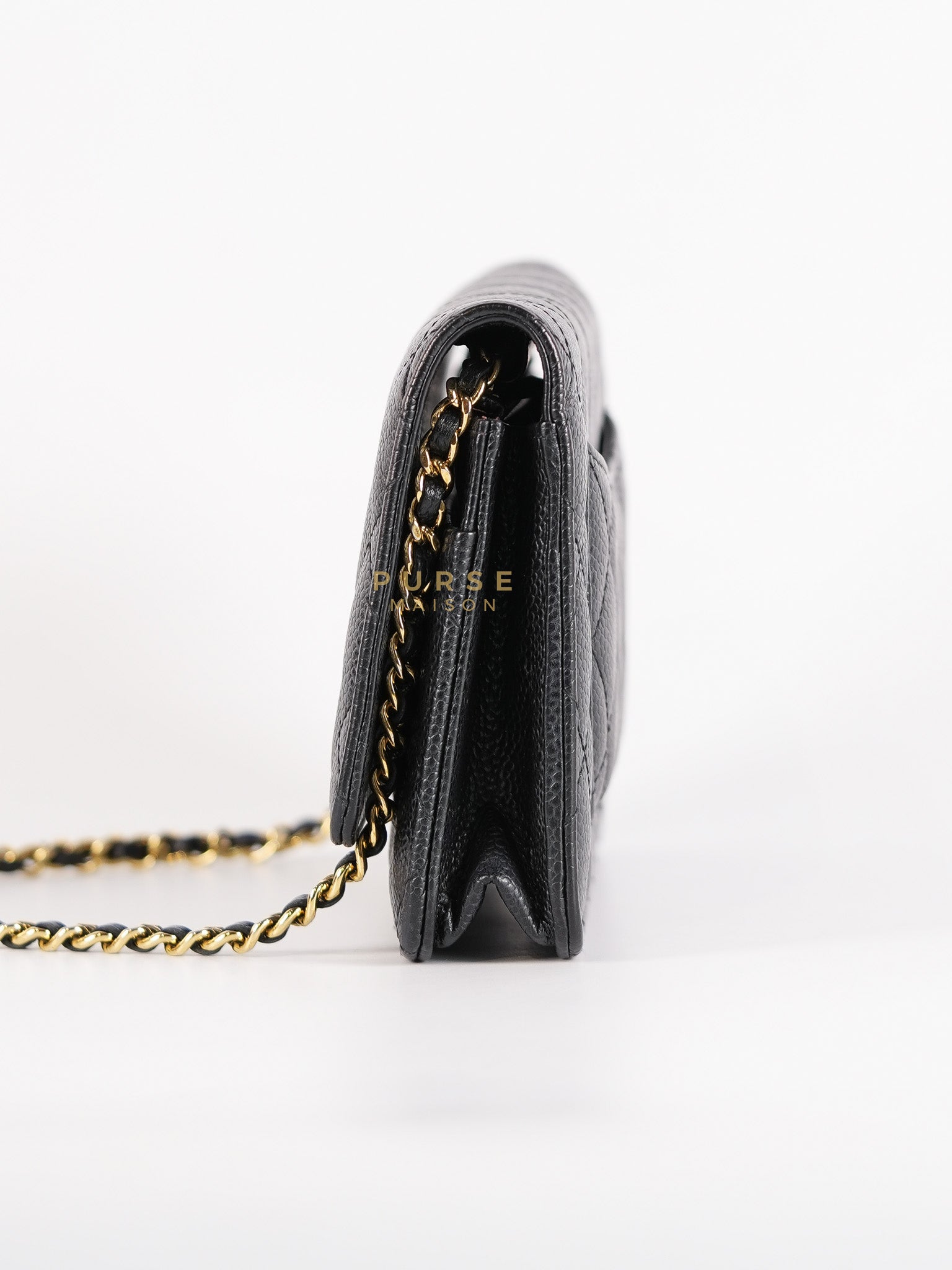 Wallet on Chain in Black Quilted Caviar Leather & Gold Hardware Series 26 | Purse Maison Luxury Bags Shop