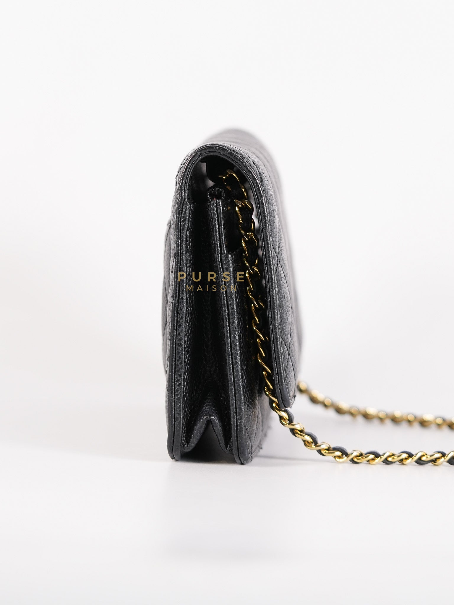 Wallet on Chain in Black Quilted Caviar Leather & Gold Hardware Series 26 | Purse Maison Luxury Bags Shop
